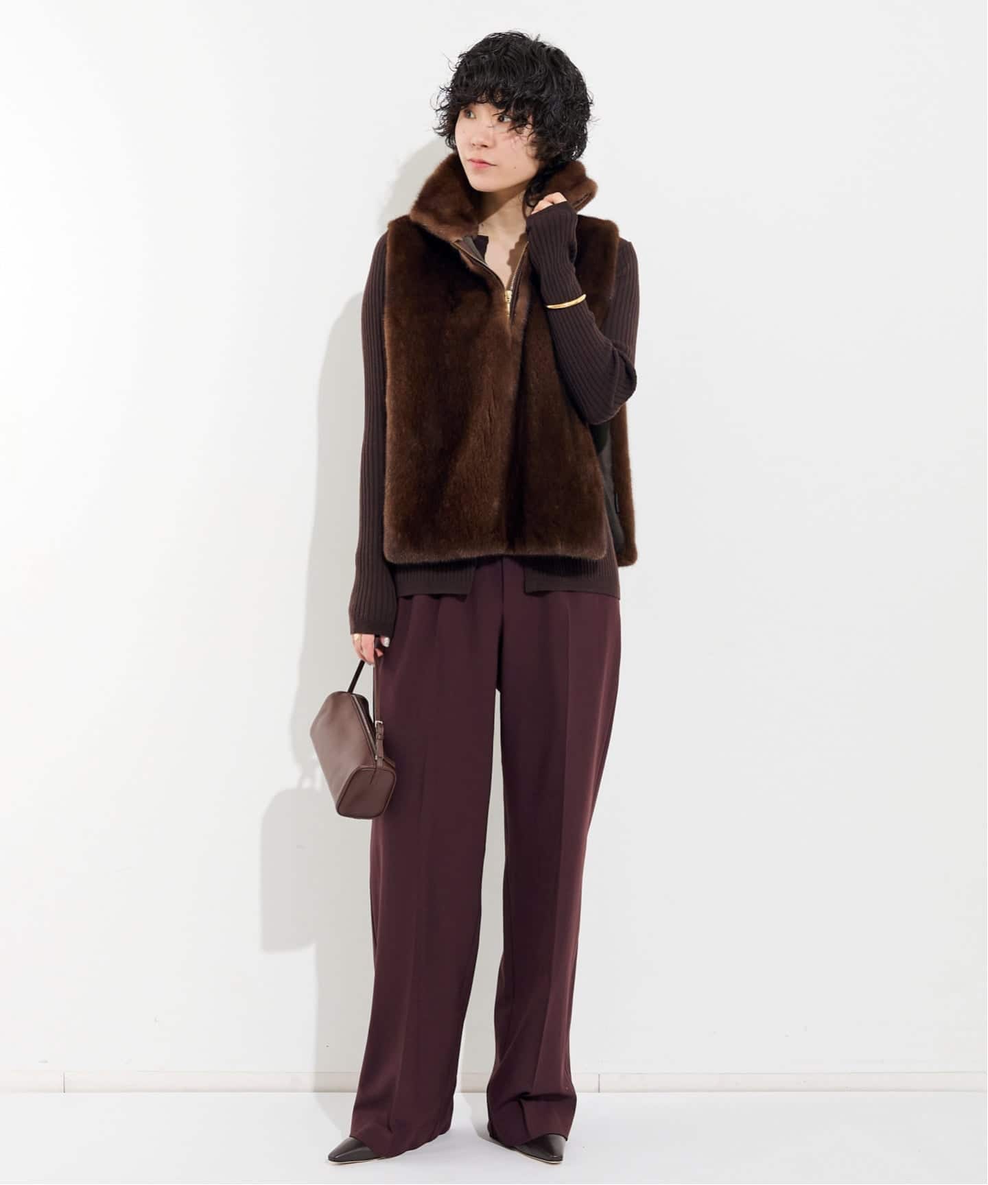 新品！アパルトモン RIB L/S TOP ブラウン RIB KNIT with BUTTON（ニット／セーター）｜L'Appartement