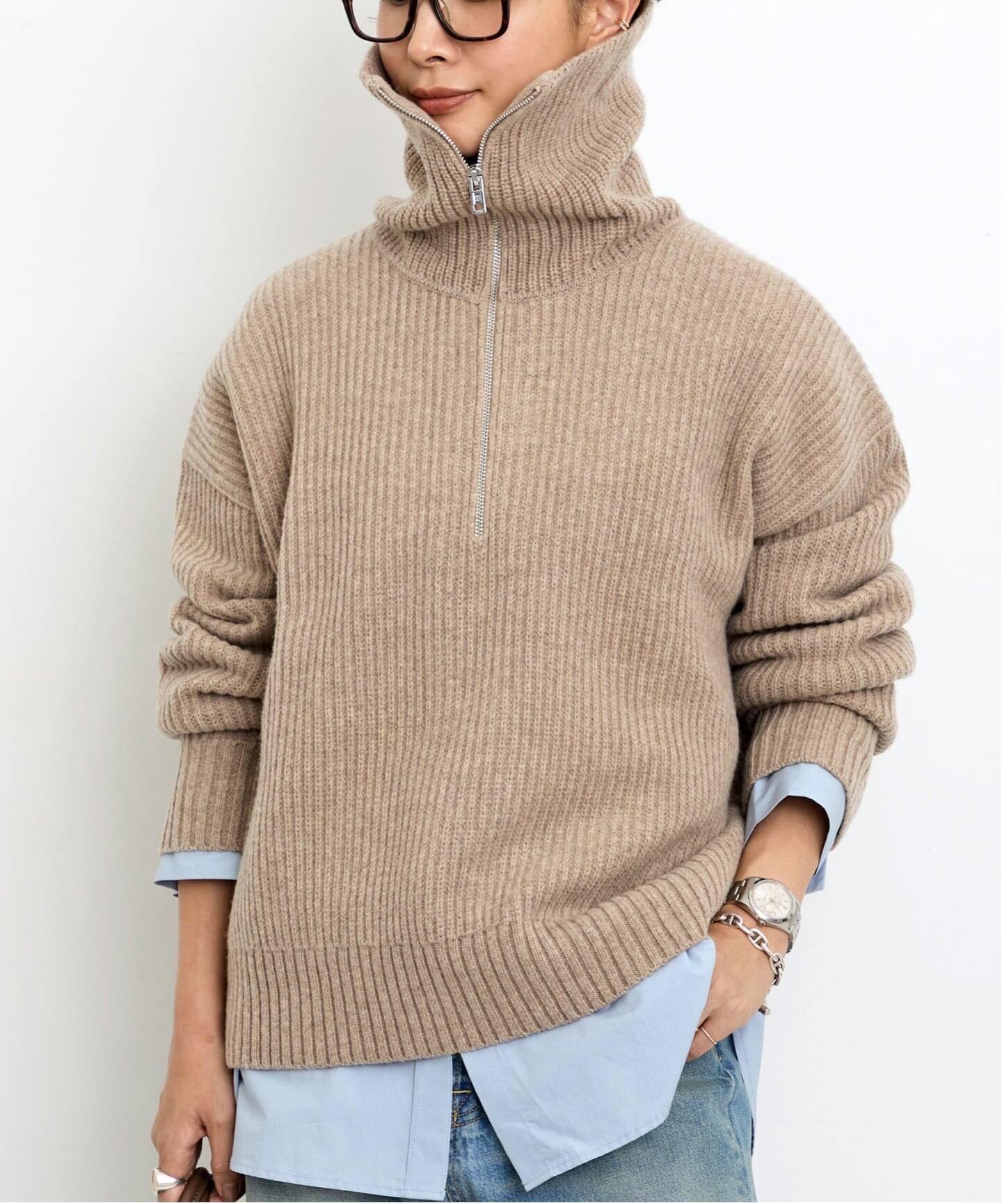 FILIPPA K/フィリッパ コー】 HALF ZIP RIBBED WOOL KNIT（ニット