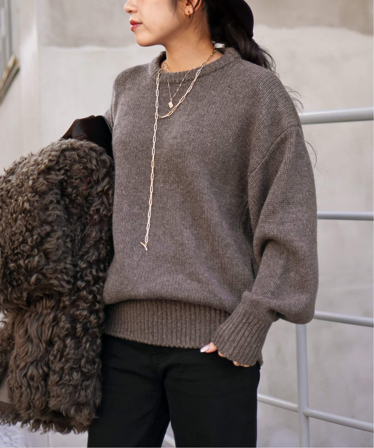 ウールカシミヤクルーネックチュニックニット（ニット／セーター）｜AP