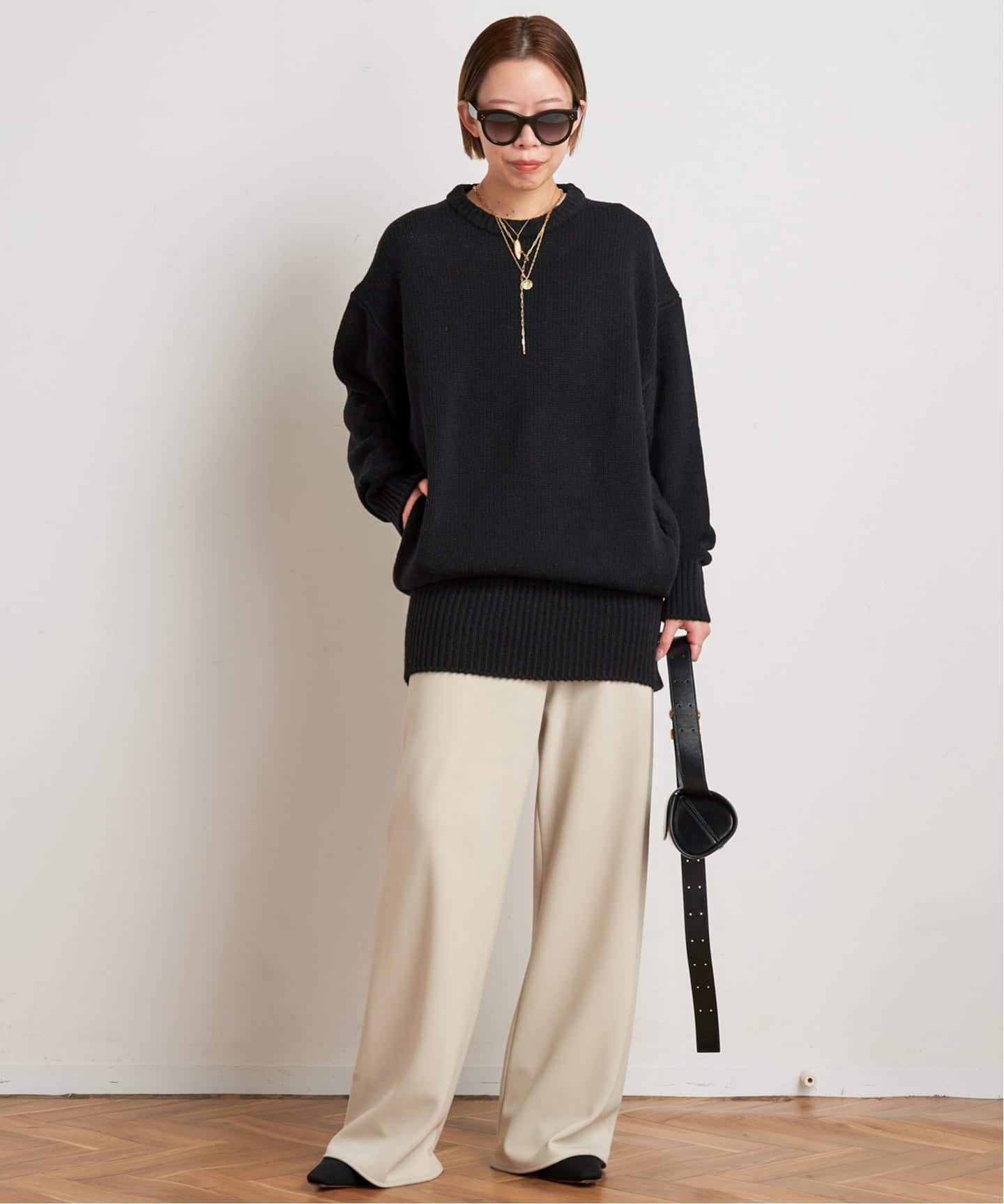 ウールカシミヤクルーネックチュニックニット（ニット／セーター）｜AP