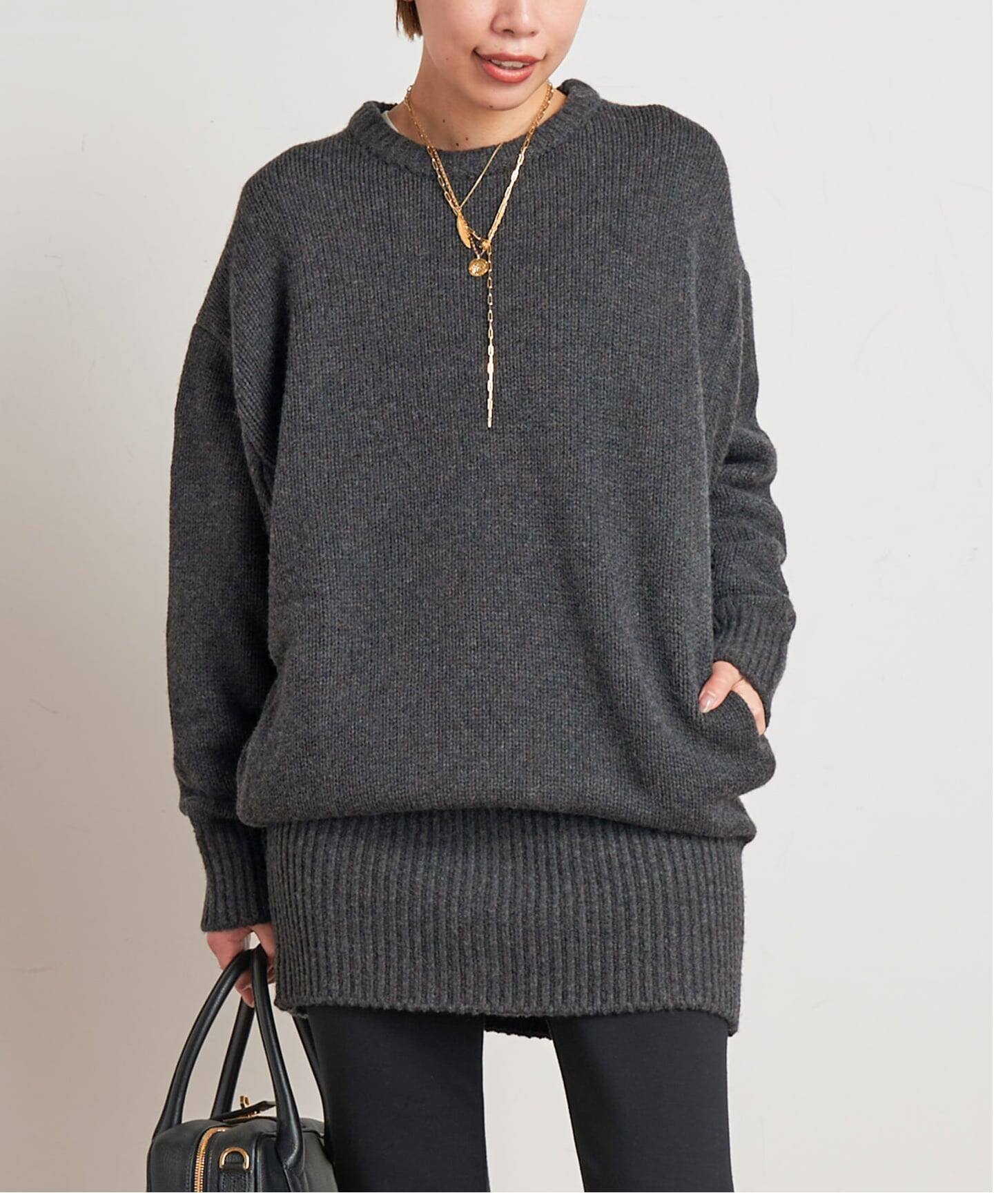 ウールカシミヤクルーネックチュニックニット（ニット／セーター）｜AP