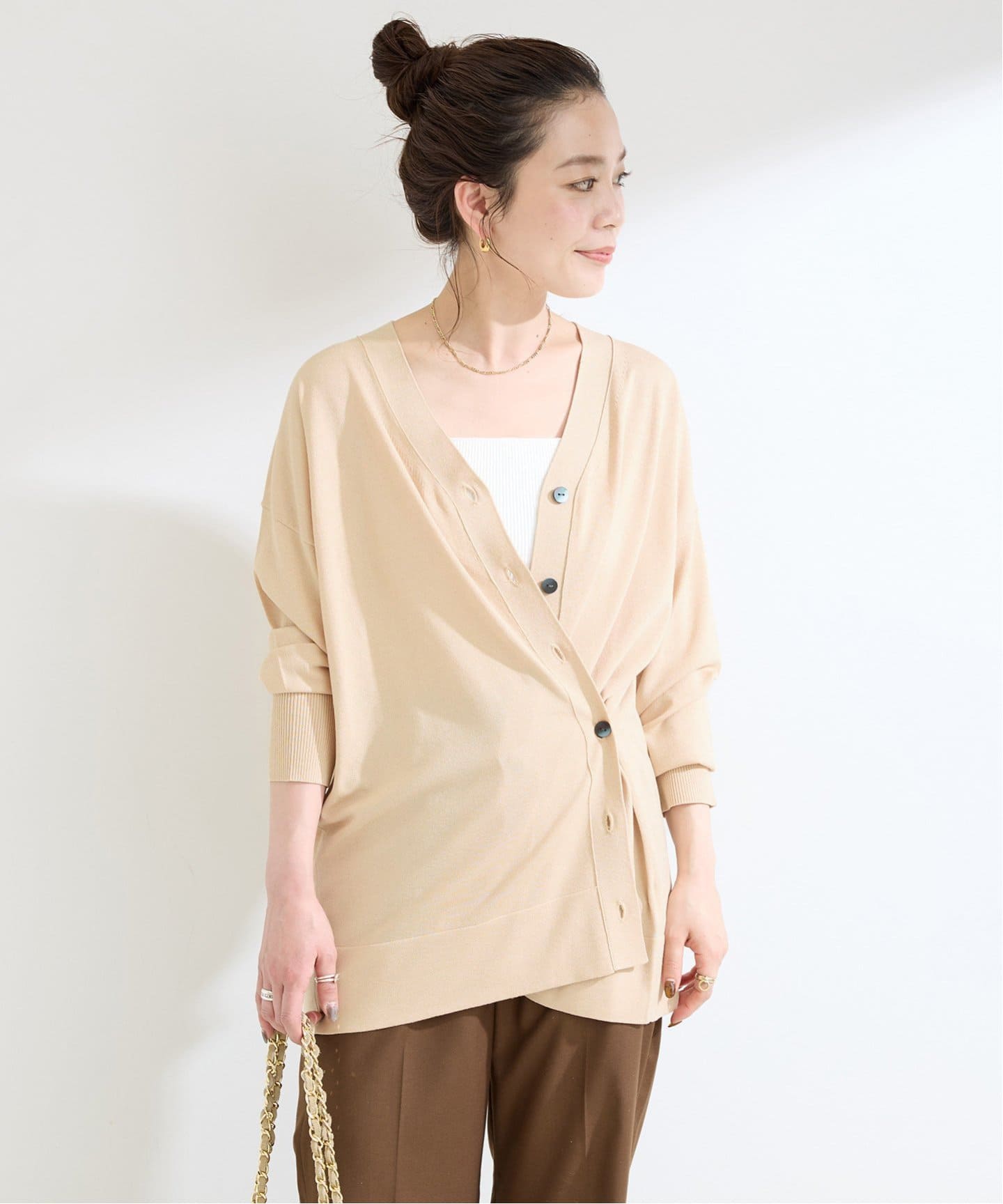 フォクシー　麻　リネン　ニット　38 Linen Cross ベージュ 予約》手洗い可 / 2WAYニットカーディガン（カーディガン）｜B.C