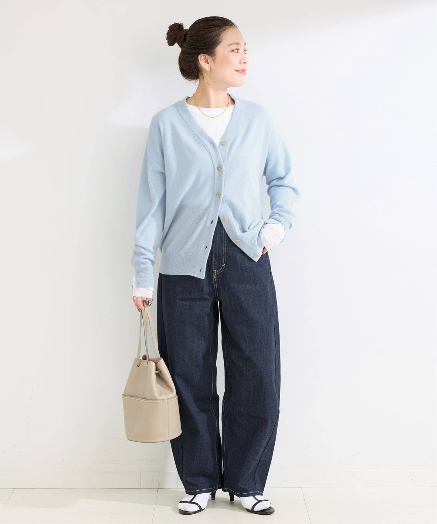 【ブルー B】手洗い可 / カシミヤカシュクールカーディガン B.C STOCK（ベーセーストック） ニット セーター 手洗い可 / カシミヤ