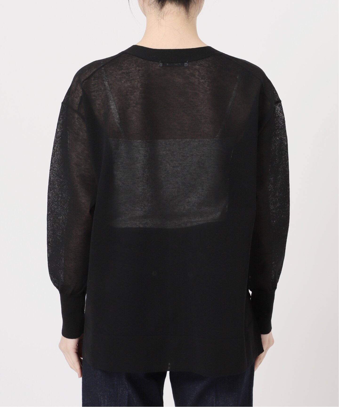 【新品タグ付】手洗可 DESPRES シアー長袖カーディガン 黒 ¥23100 osharewalker カーディガン レディース 黒 ニット 長袖 トップス