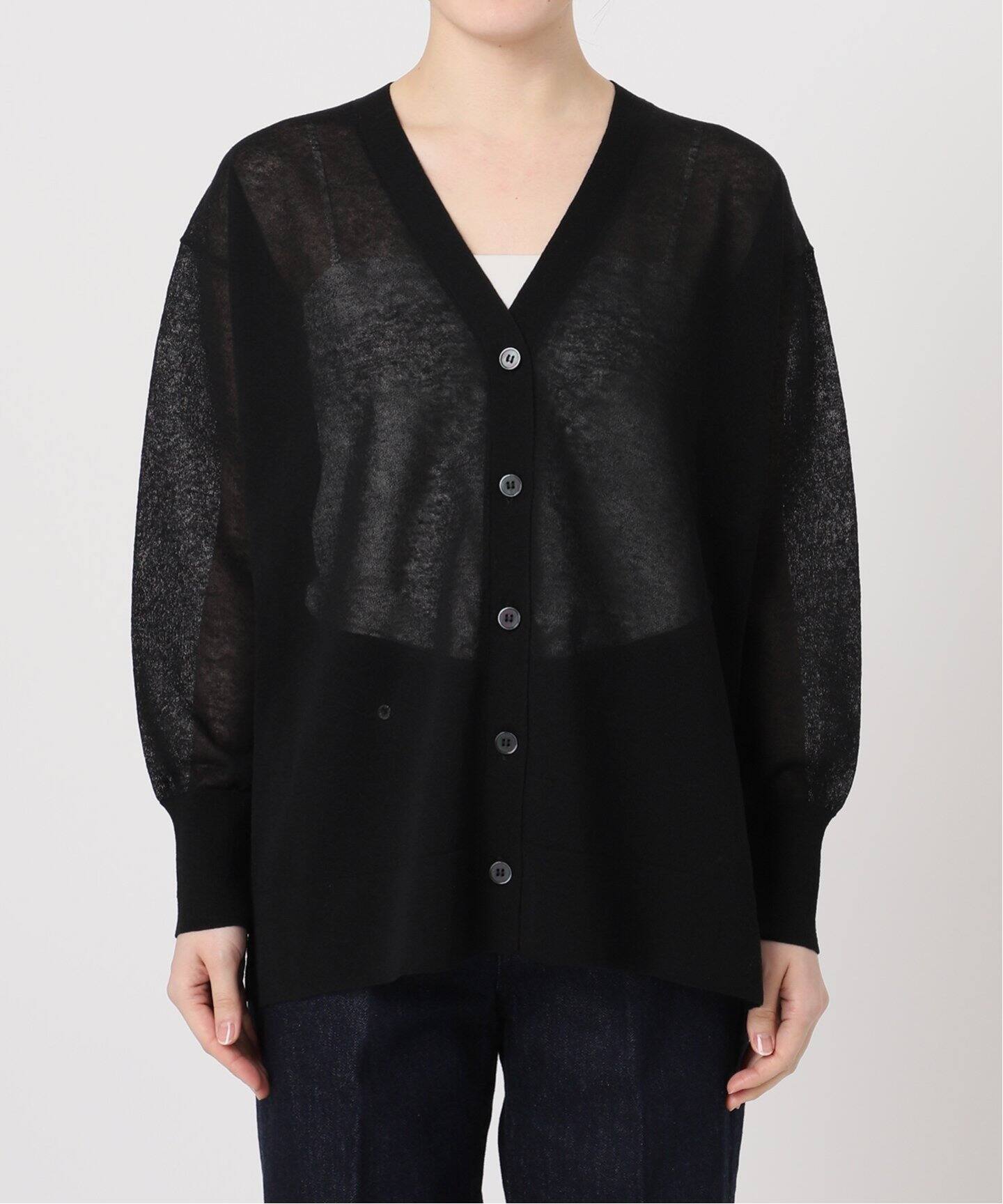 【新品タグ付】手洗可 DESPRES シアー長袖カーディガン 黒 ¥23100 osharewalker カーディガン レディース 黒 ニット 長袖 トップス