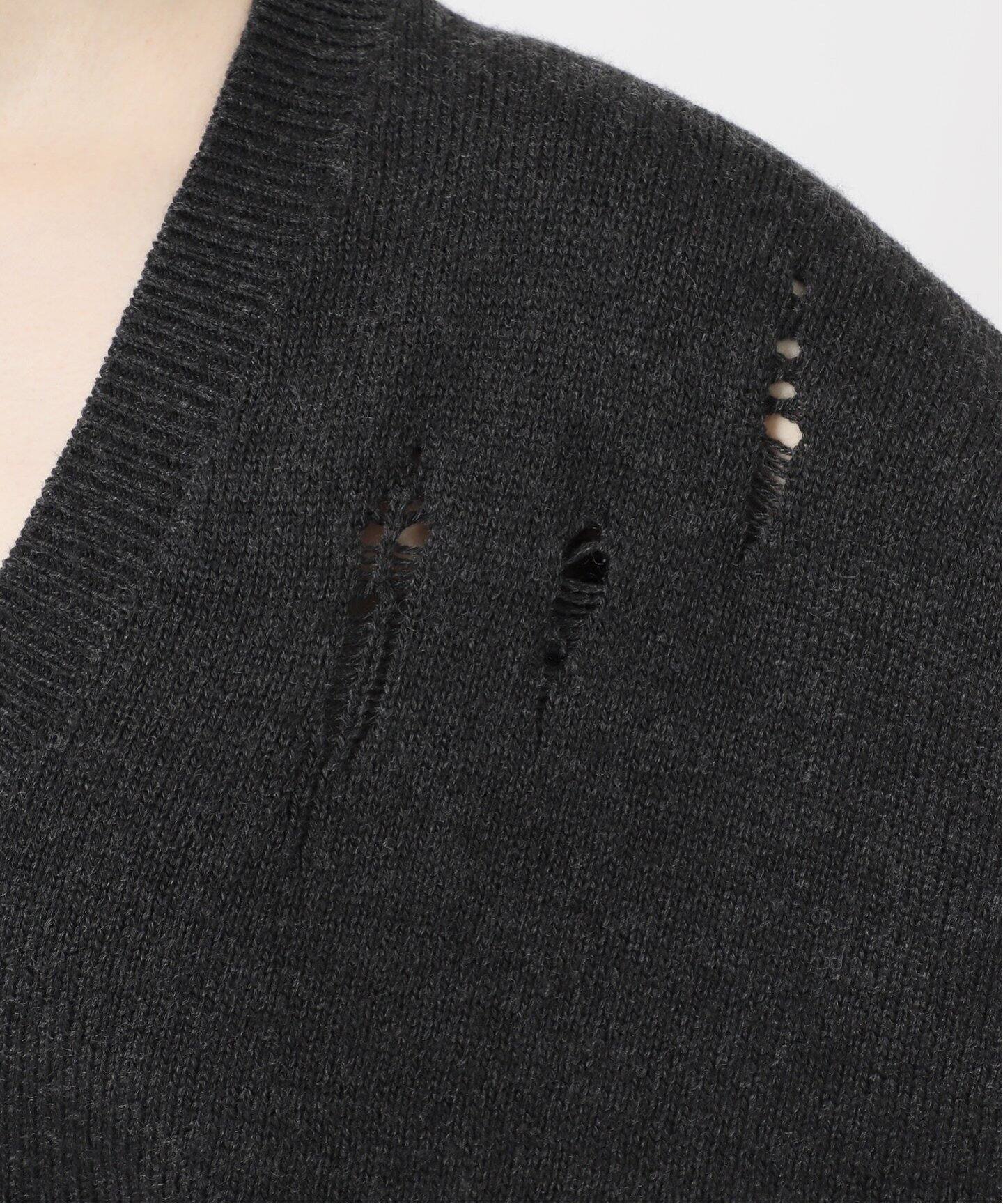 送込★Number (N)ine ダメージ加工 Vネックニット VINTAGE LIKE DAMAGE V-NECK KNIT / ヴィンテージライクダメージV
