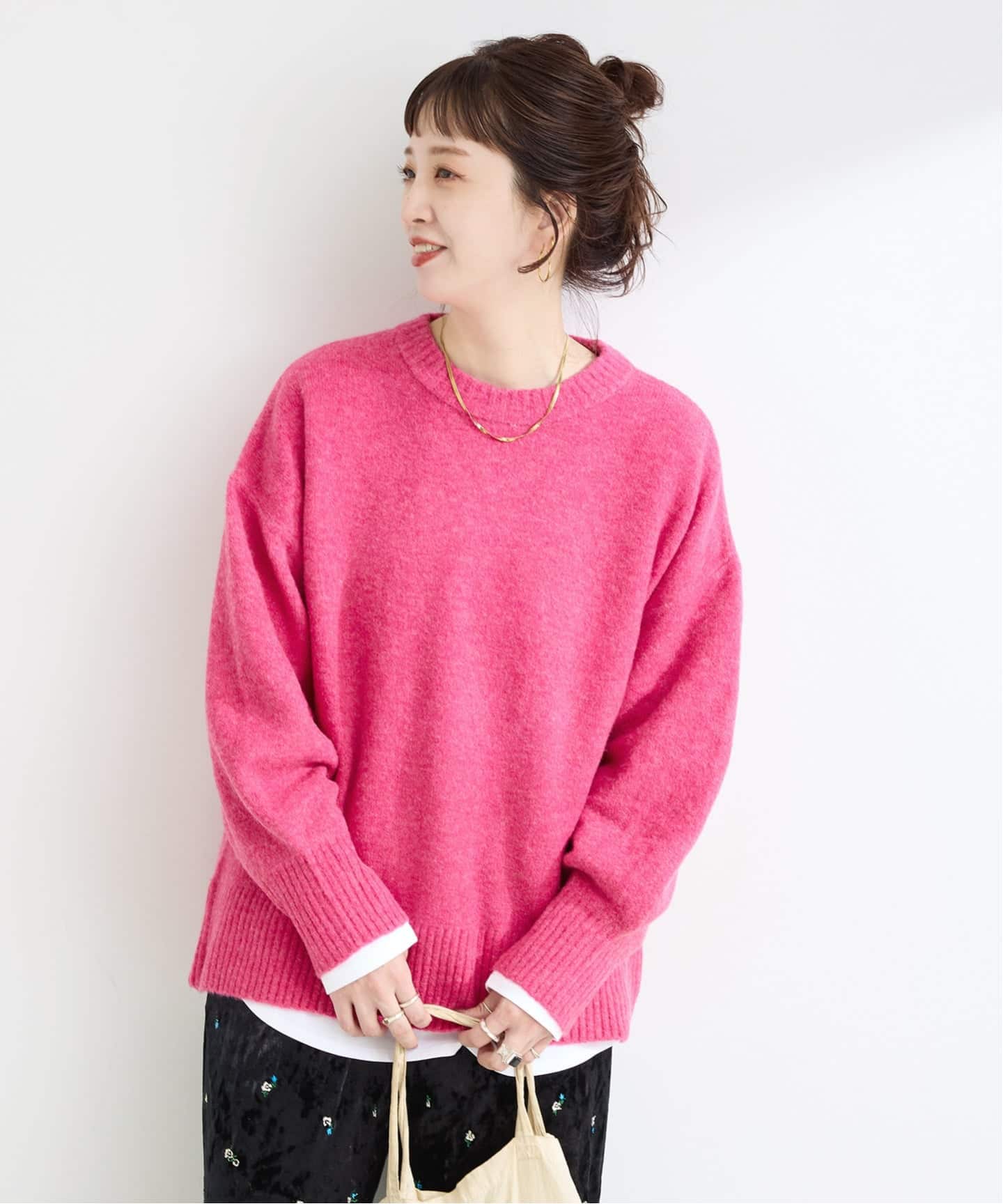 秋〜春用CLANE バンピーオーバーネックニット ピンク 秋〜春用CLANE バンピーオーバーネックニット ピンク