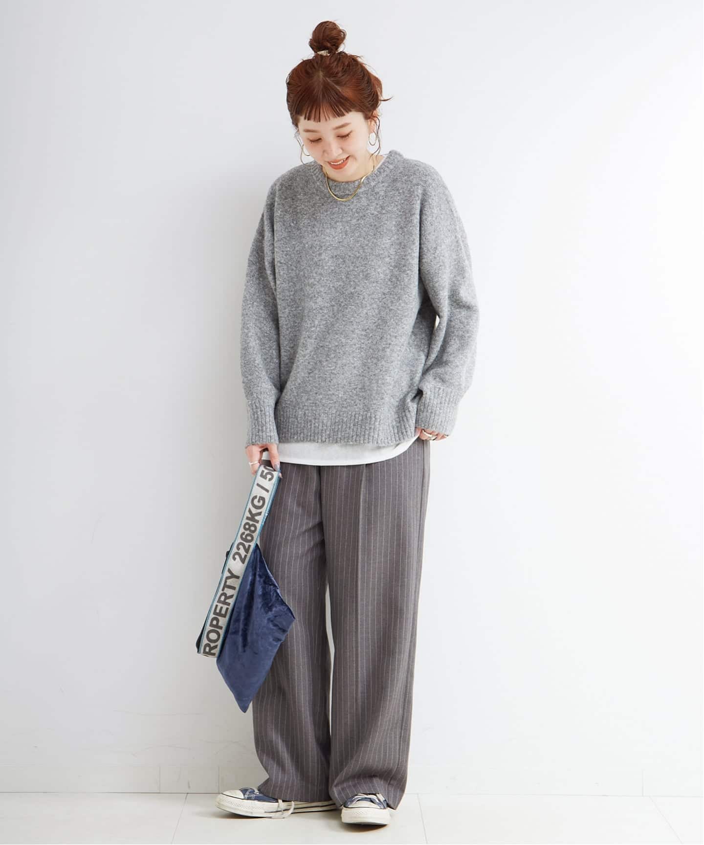 ハイク 24AW ウールクルーネックニット セーター プルオーバー 2 グレー ニット セーター 「洗える」ウールカシミヤ クルーネック レディース
