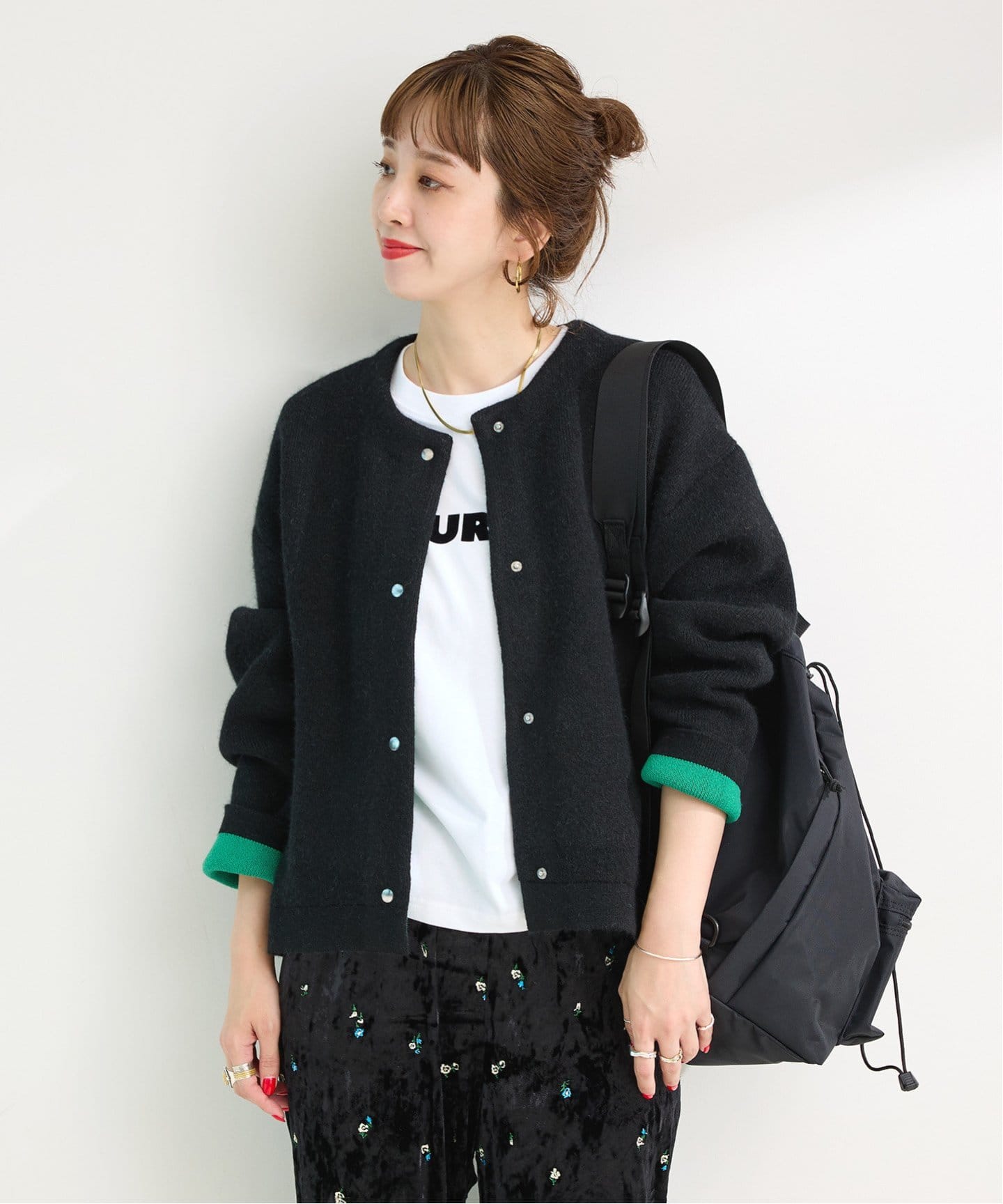 極美品　SY32 Sweetyears　ニットコンビブルゾン　ダウン　黒　M ブルゾン風ニットカーディガン - ファッション通販ならセシール
