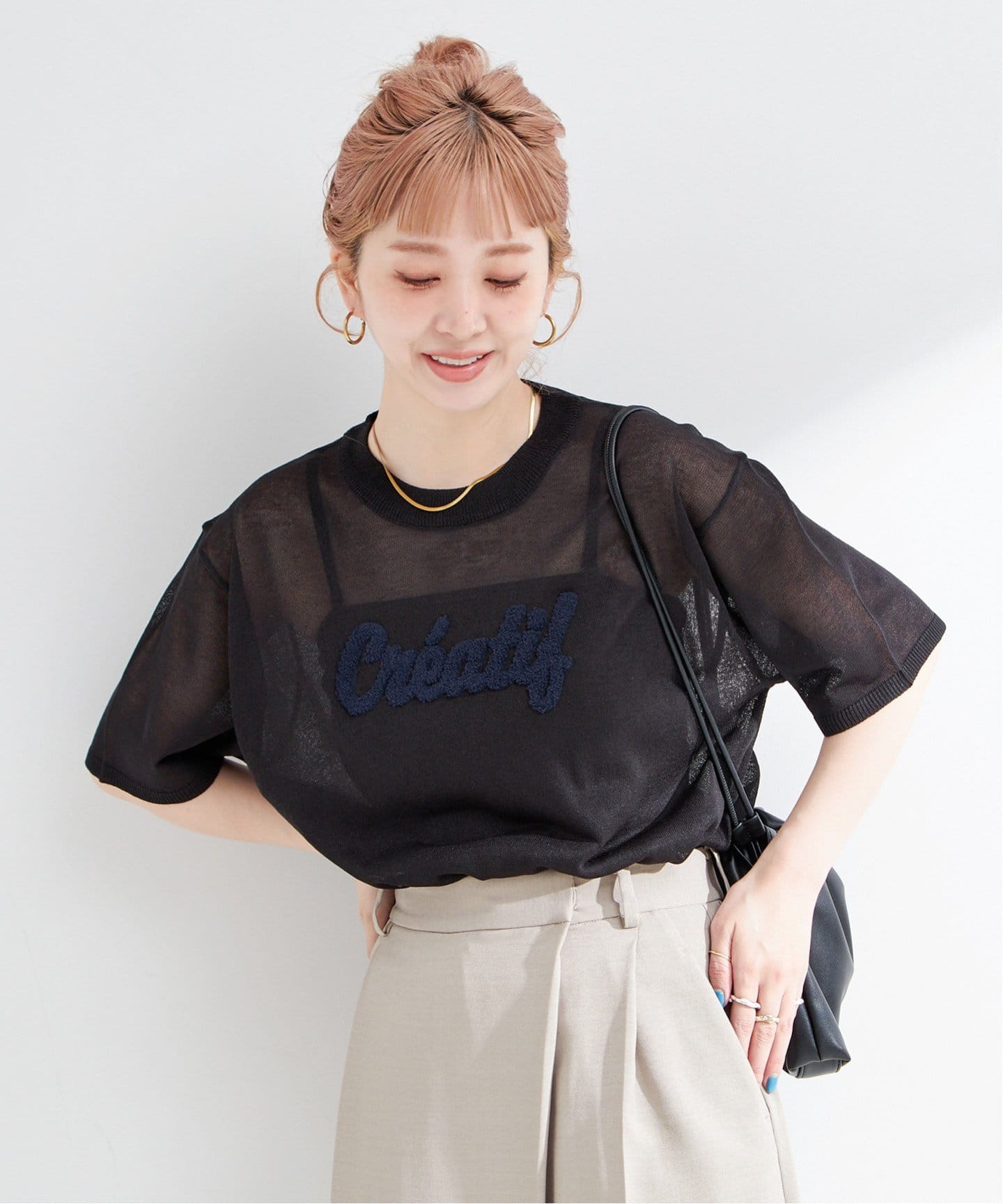タグ付き未使用✨casane カサネ チュールドッキングプルオーバー ブラック M_ | オーガニックコットン使用の厚手カットソー裾と袖を紐で