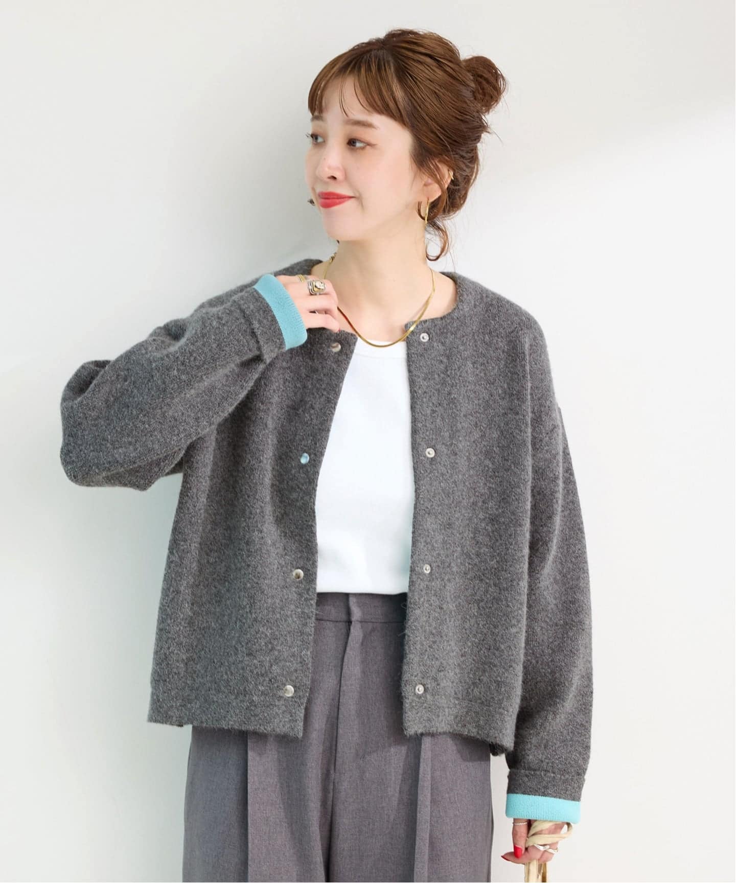 追加予約》2層スムース編みニットブルゾン（カーディガン）｜B.C