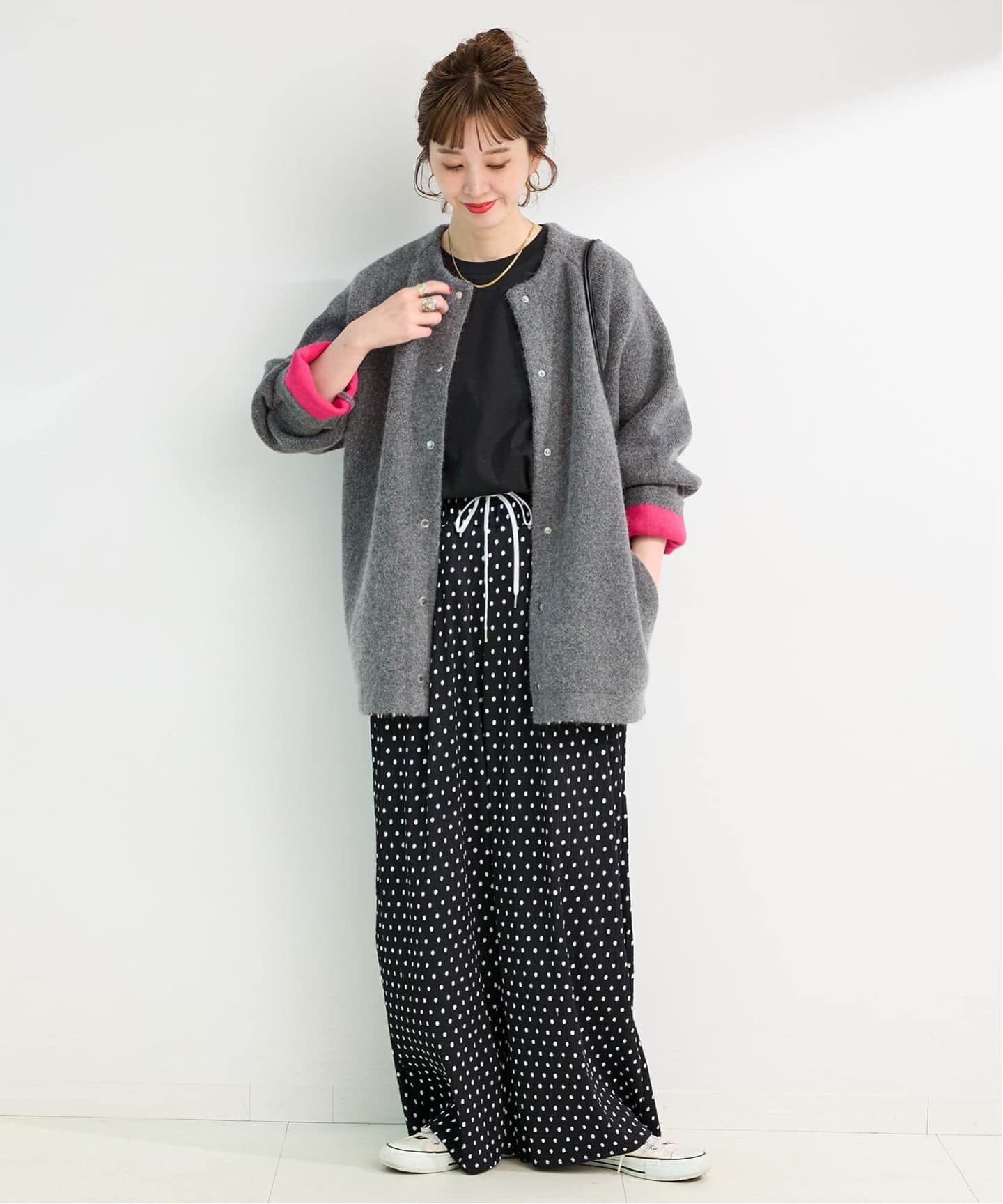 B.C STOCK 2層スムース編みロングカーディガン　ブラック 追加3予約》【WEB限定】2層スムース編みロングカーディガン