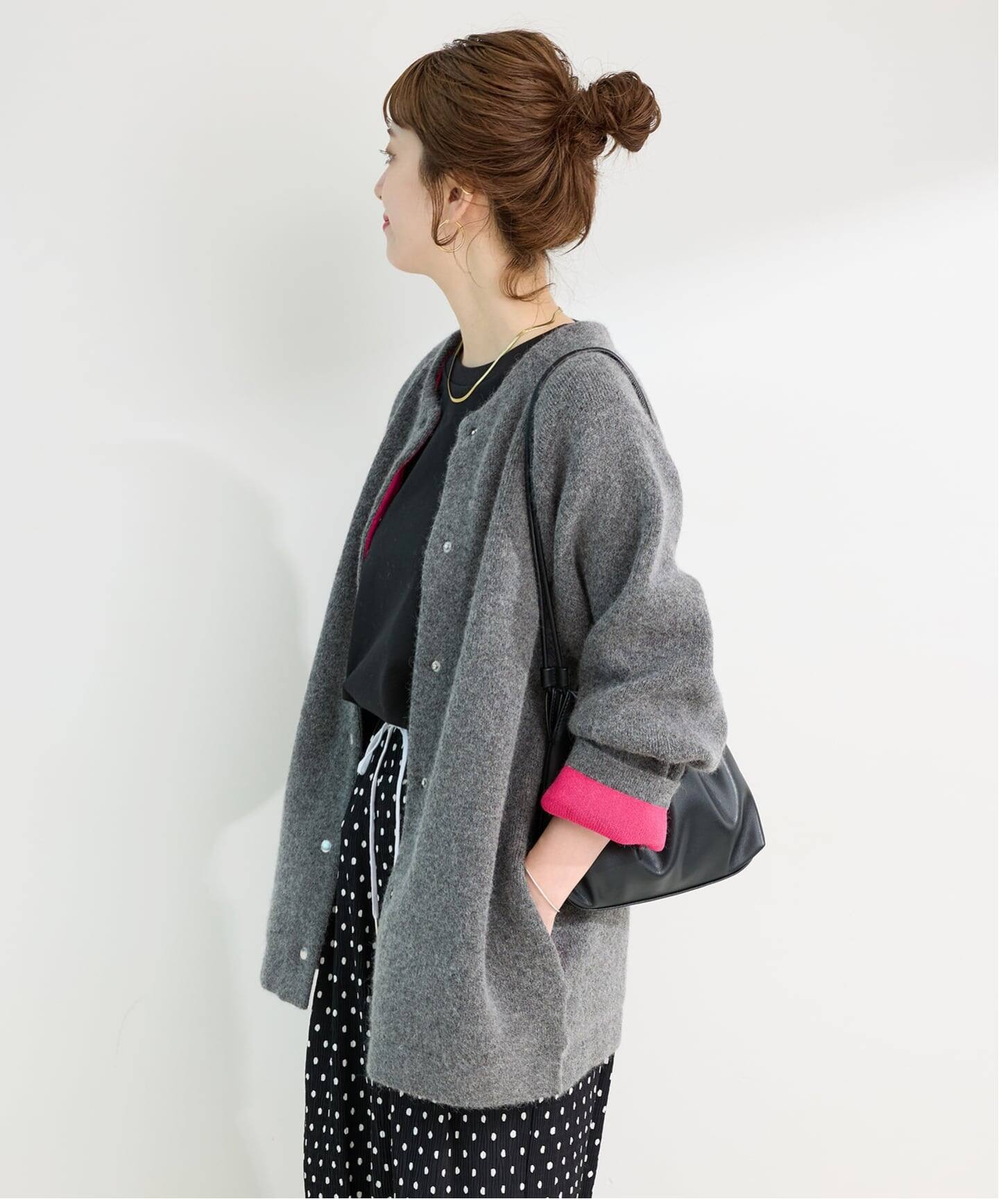 B.C STOCK 2層スムース編みロングカーディガン　グレー 2層スムース編みロングカーディガン（カーディガン）｜B.C STOCK（ベー