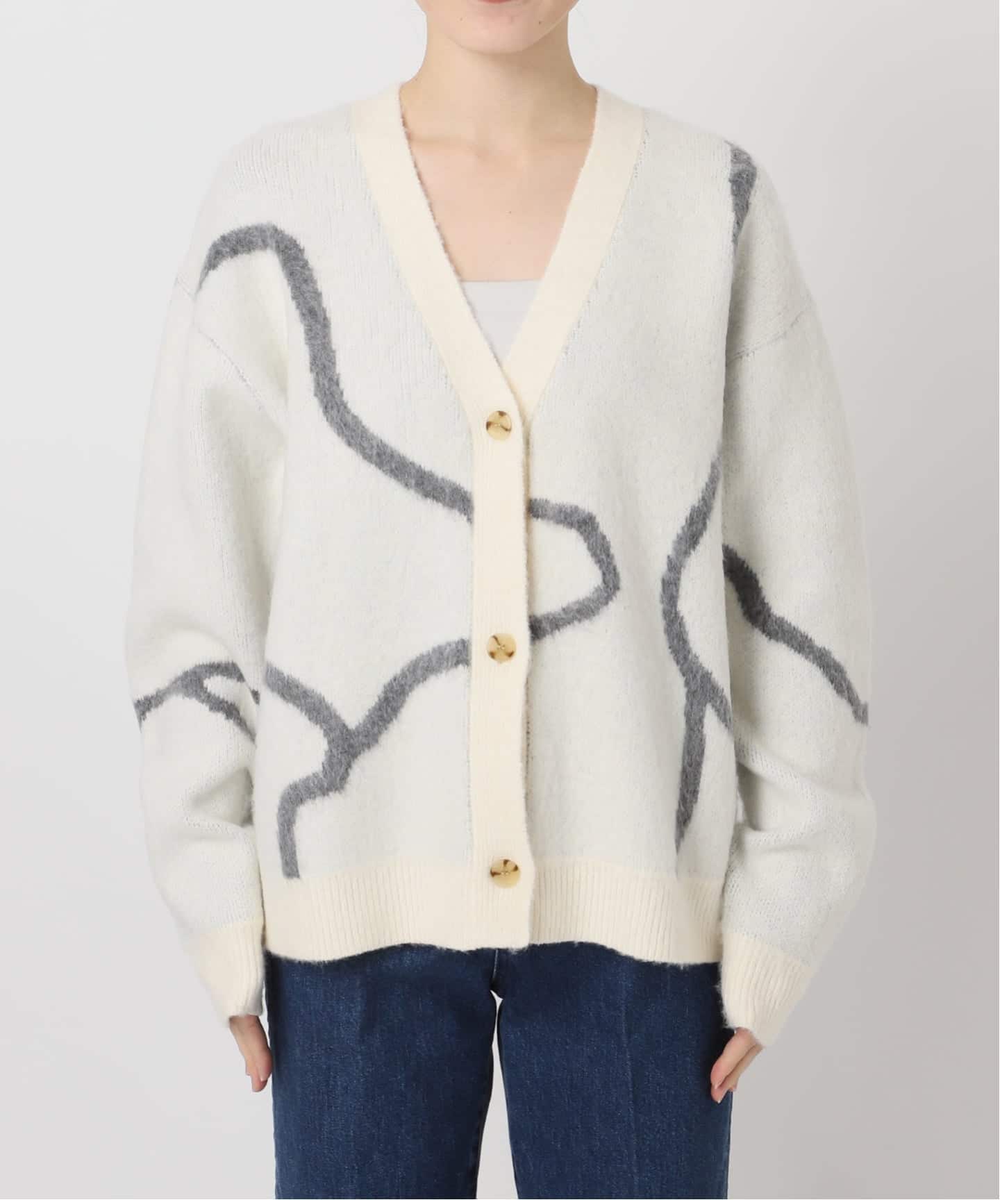 B.C STOCK ハンドニットカーディガン B.C STOCK（ベーセーストック） カーディガン 手洗い可 / 柄ニット