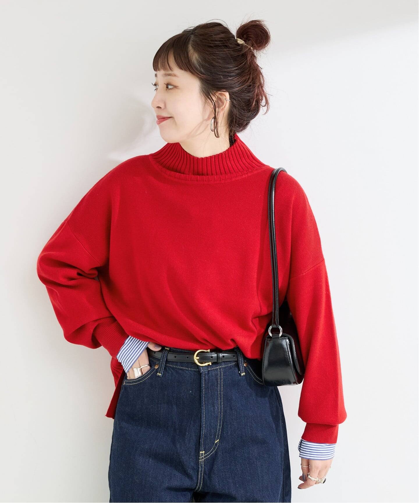 バーバリー ビッグホースロゴ ラインストーン タートルネックニット 薄手 赤 M セール】リボン×ノルディック柄ニットトップス（ニット/セーター