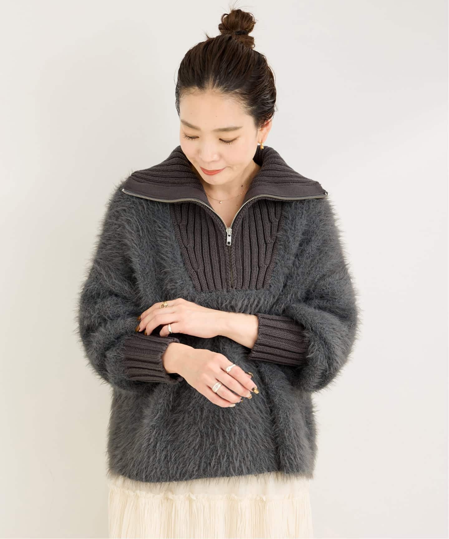 追加2》手洗い可 / フェザーハーフジッププルオーバー（ニット