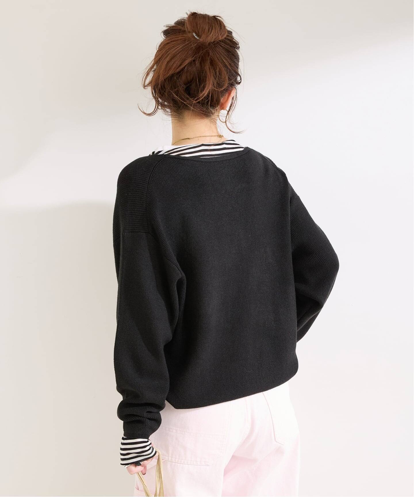 コメント必須　Tニット ブラックS 手洗い可 / 吸湿発熱 / ソリストヒートVネックニット（ニット