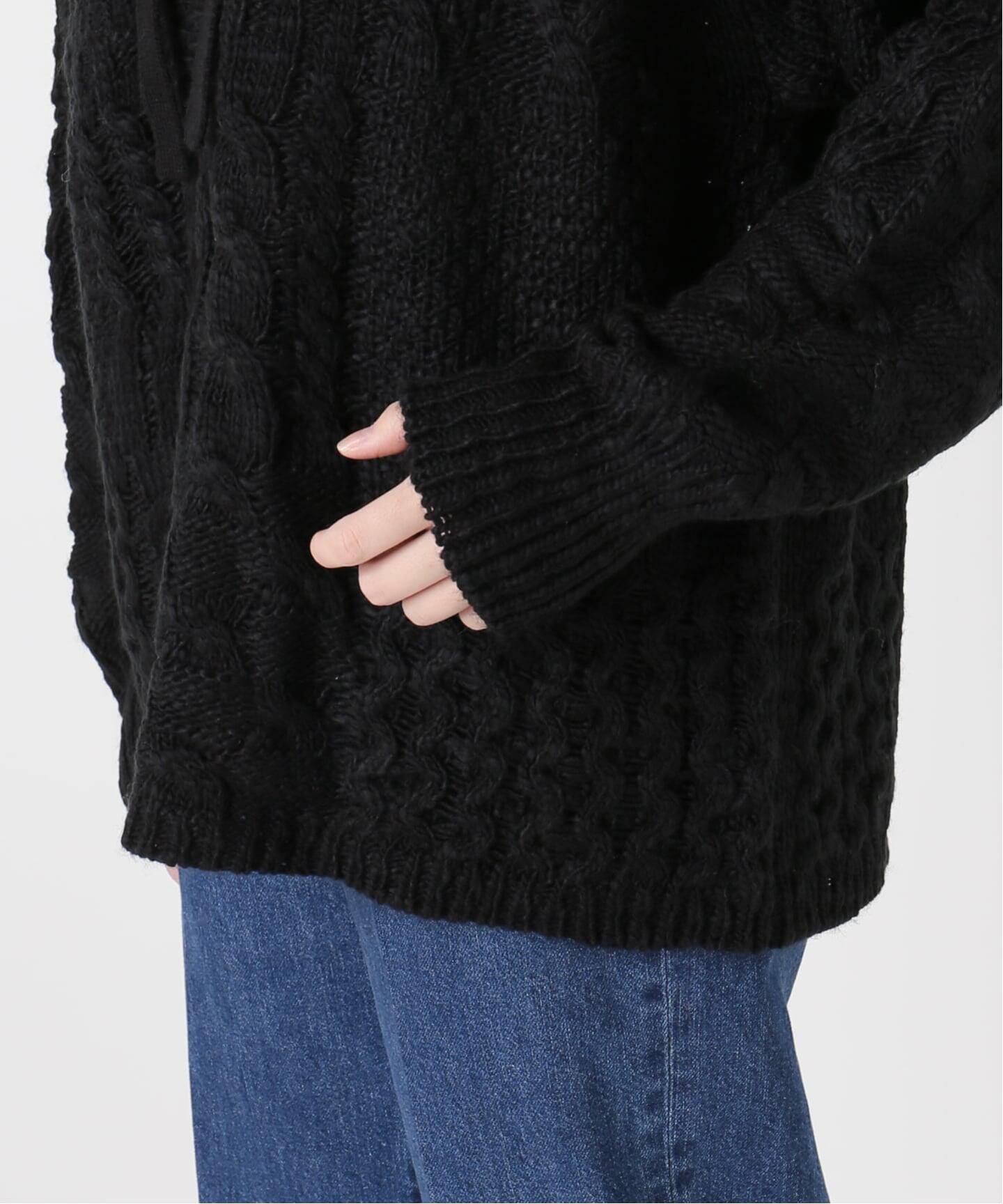 BEARDSLEY ニット　ロング ケーブル　アンゴラ混　パッチワーク　F BEARDSLEY ニット ロング ケーブル アンゴラ混 パッチワーク F パッチ