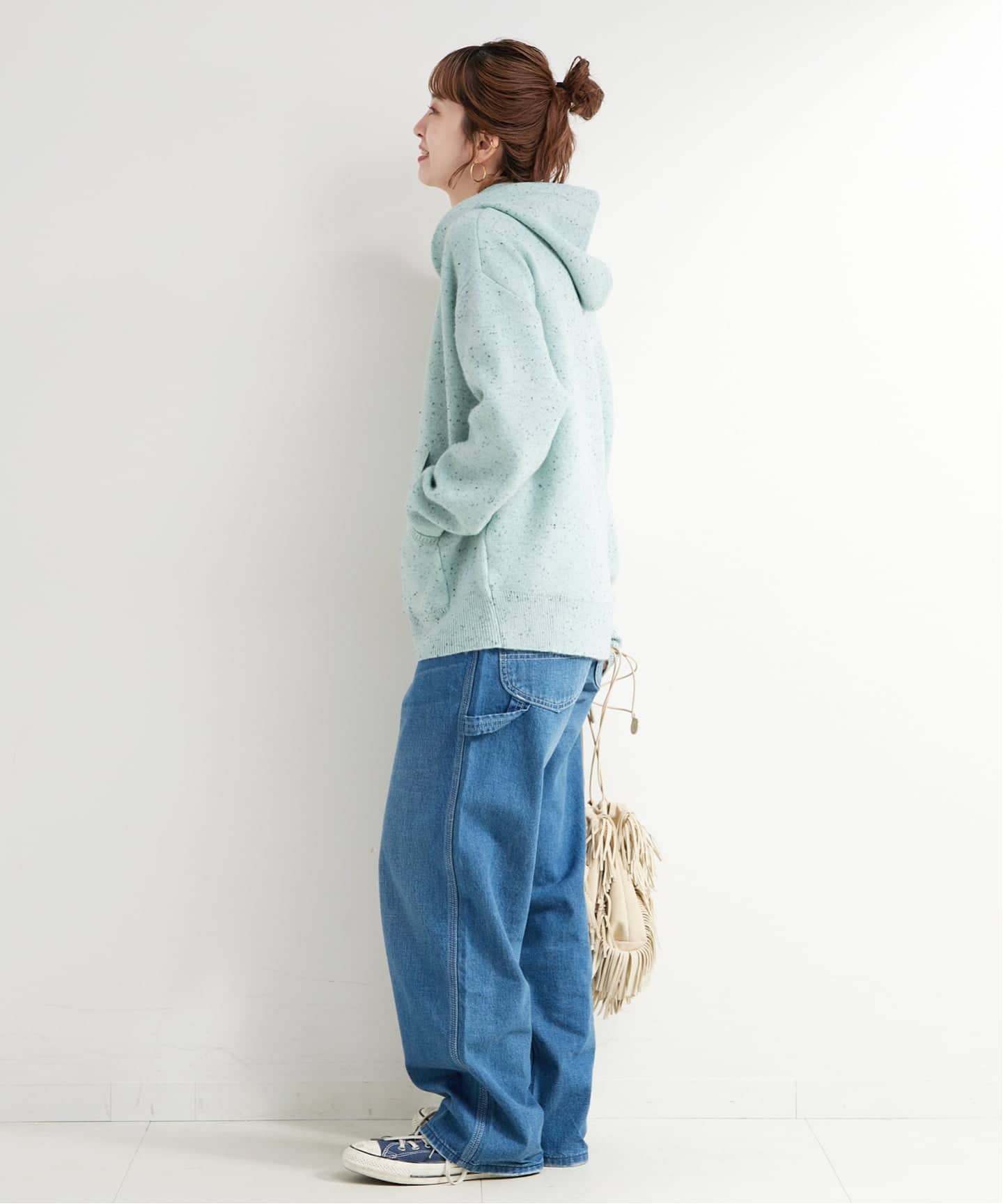 予約》手洗い可 / カラーネップフードプルオーバー（ニット