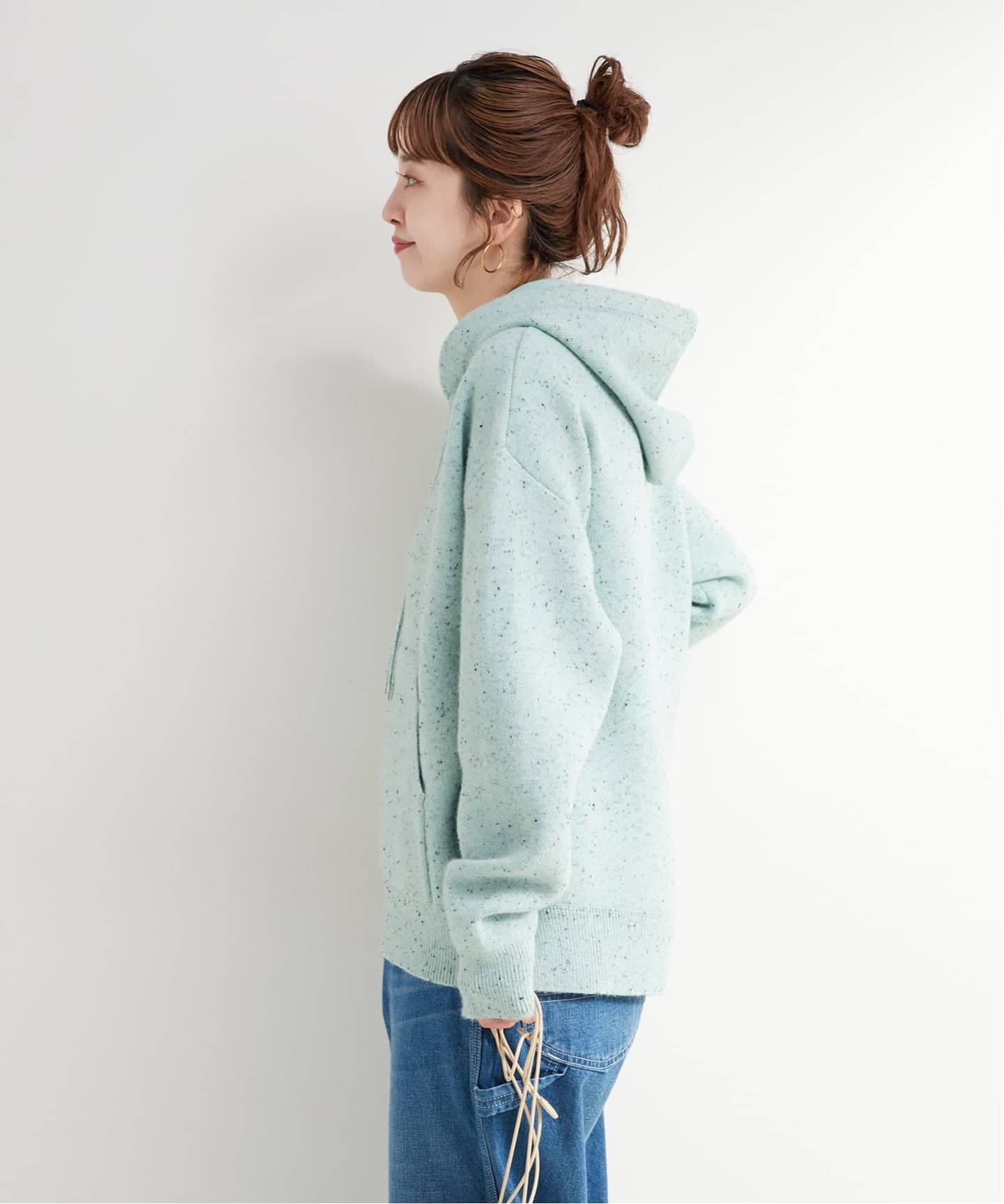 予約》手洗い可 / カラーネップフードプルオーバー（ニット