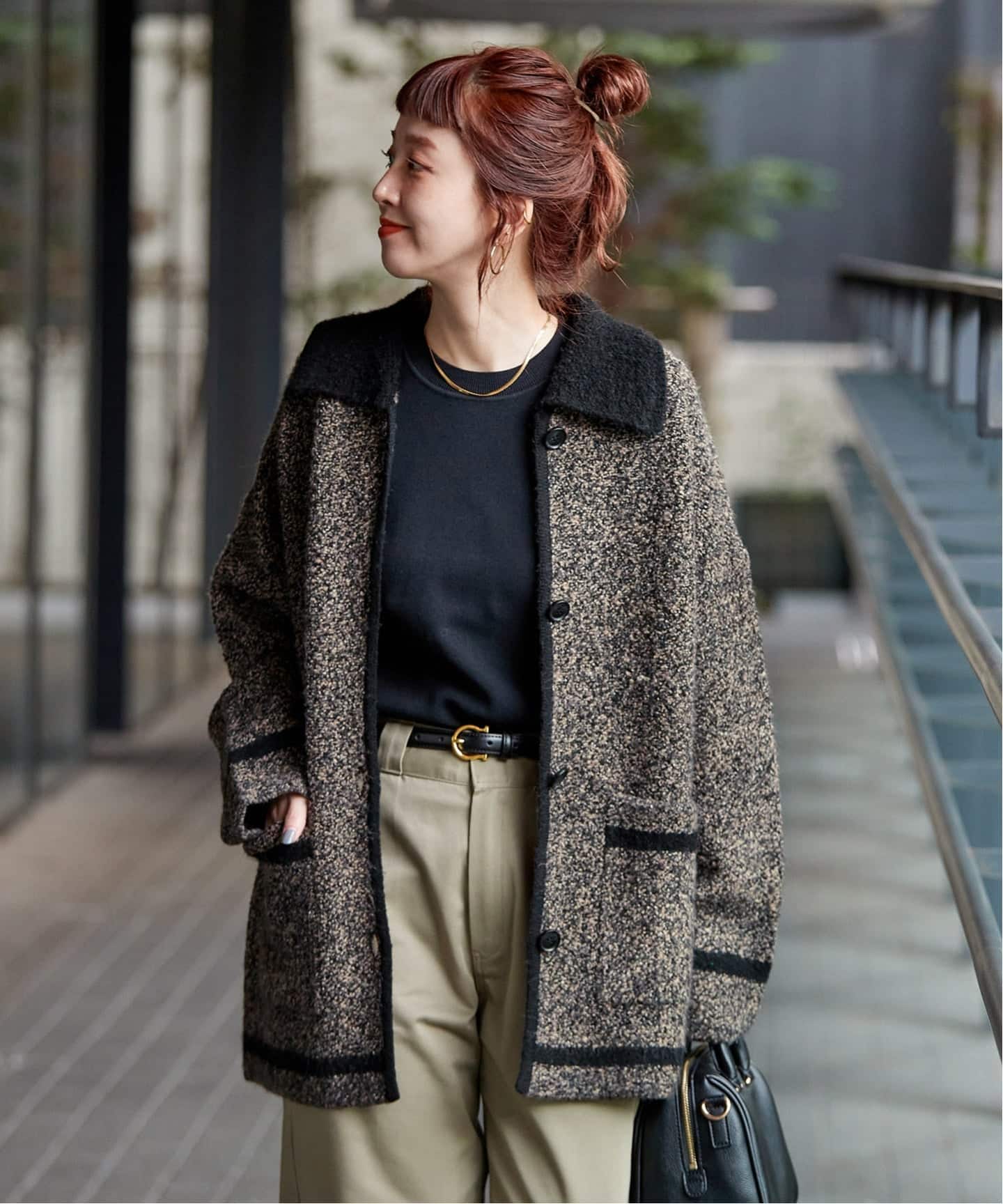 手洗い可 / ツイード調パイルニットジャケット（カーディガン）｜B.C