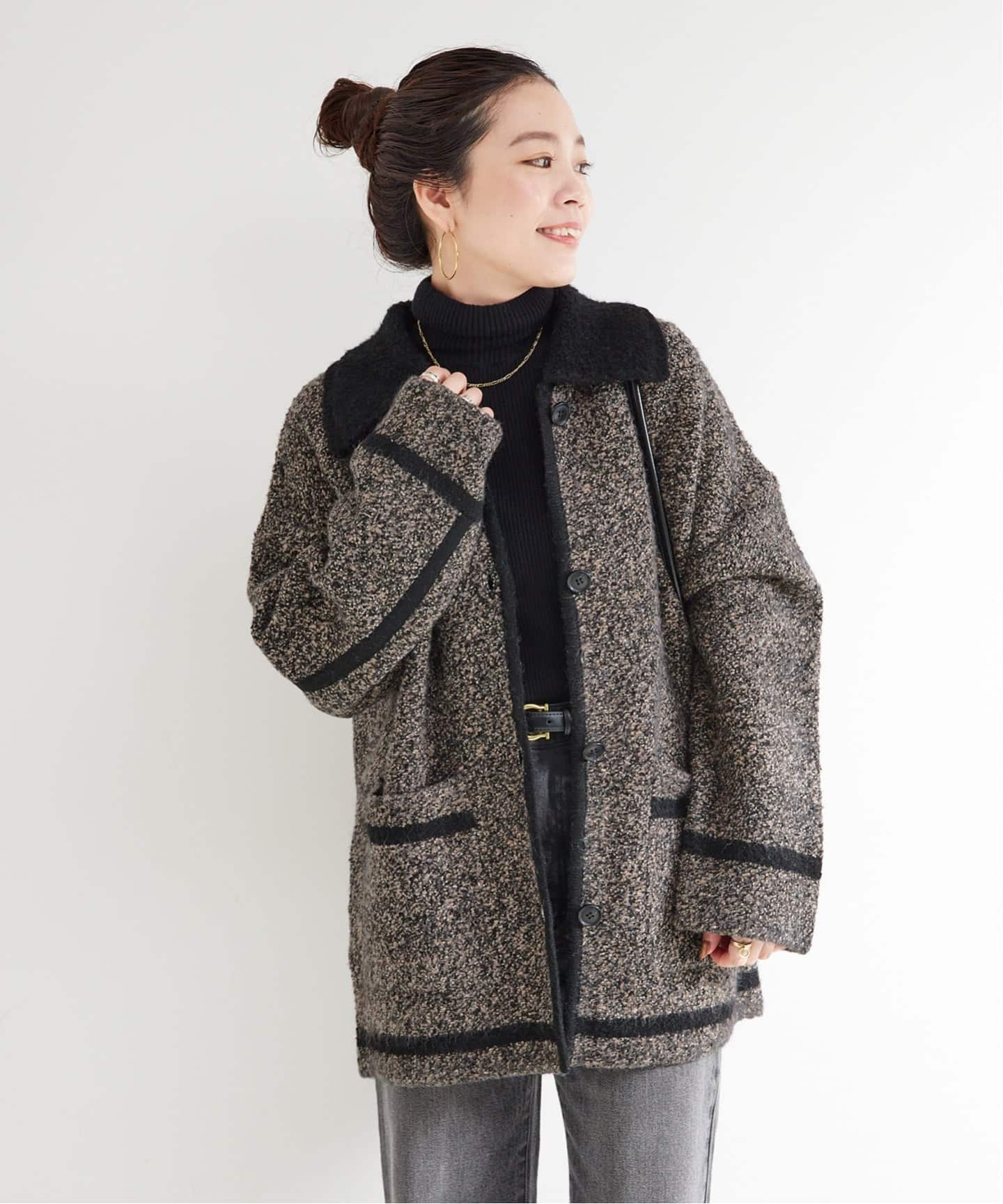 手洗い可 / ツイード調パイルニットジャケット（カーディガン）｜B.C