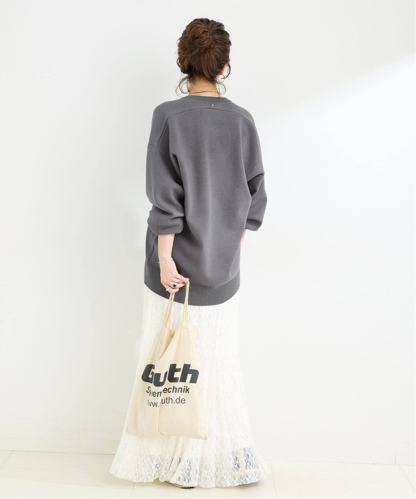 ♡少しでしたらお値下可能です♡パターンバックデザインニットプルオーバー シアバターオーバーサイズスリットニットプルオーバー