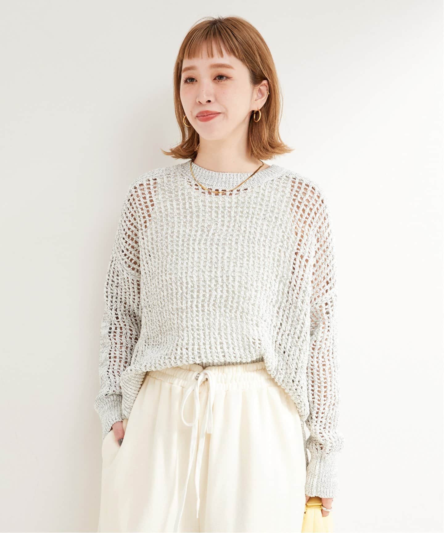 自由区ホワイト テープヤーンセーター 38 自由区ホワイト テープヤーンセーター 38