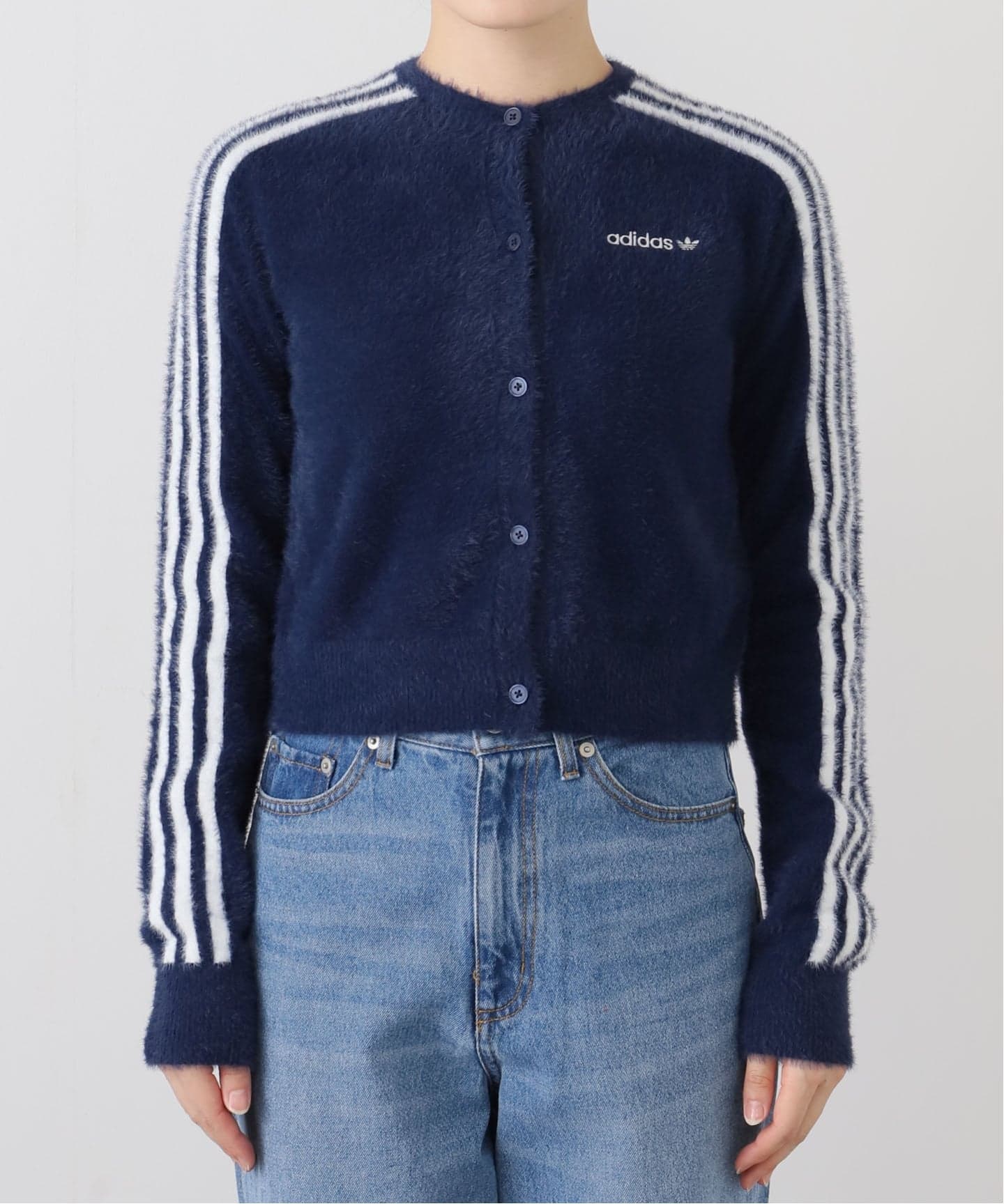 adidas FLUFFY KNITTED CARDIGAN ネイビー adidas Fluffy Knitted Cardigan - Blue | Free Shipping with