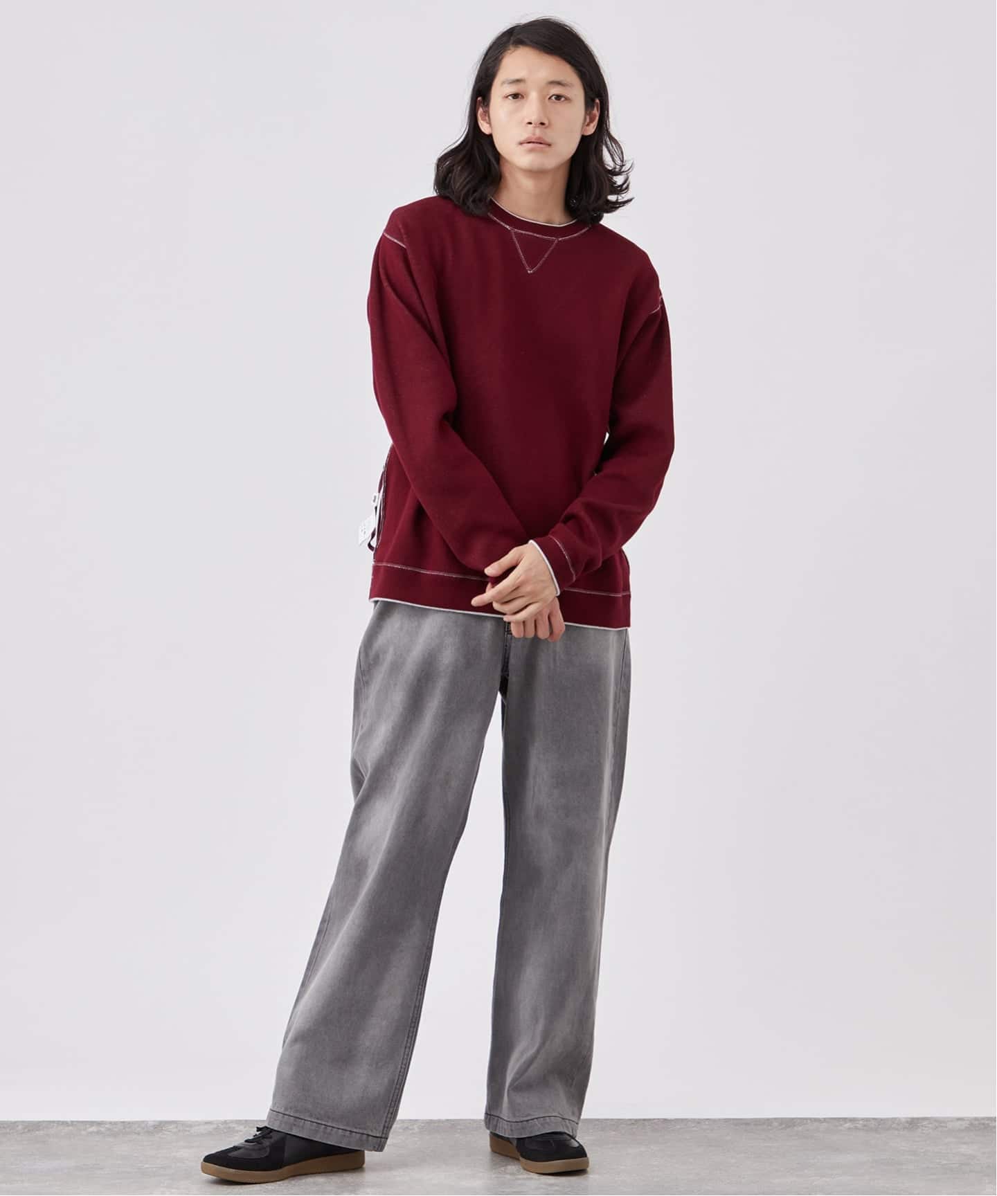 ANTS & ELEPHANTS】スウェットライク リバーシブル クルーネックニット