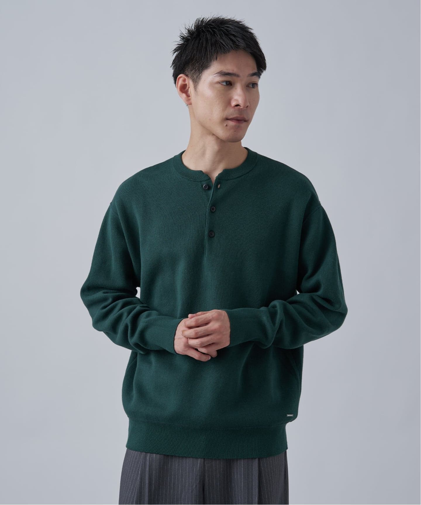 ANTS & ELEPHANTS】2トーン スウェットライクヘンリーネックニット