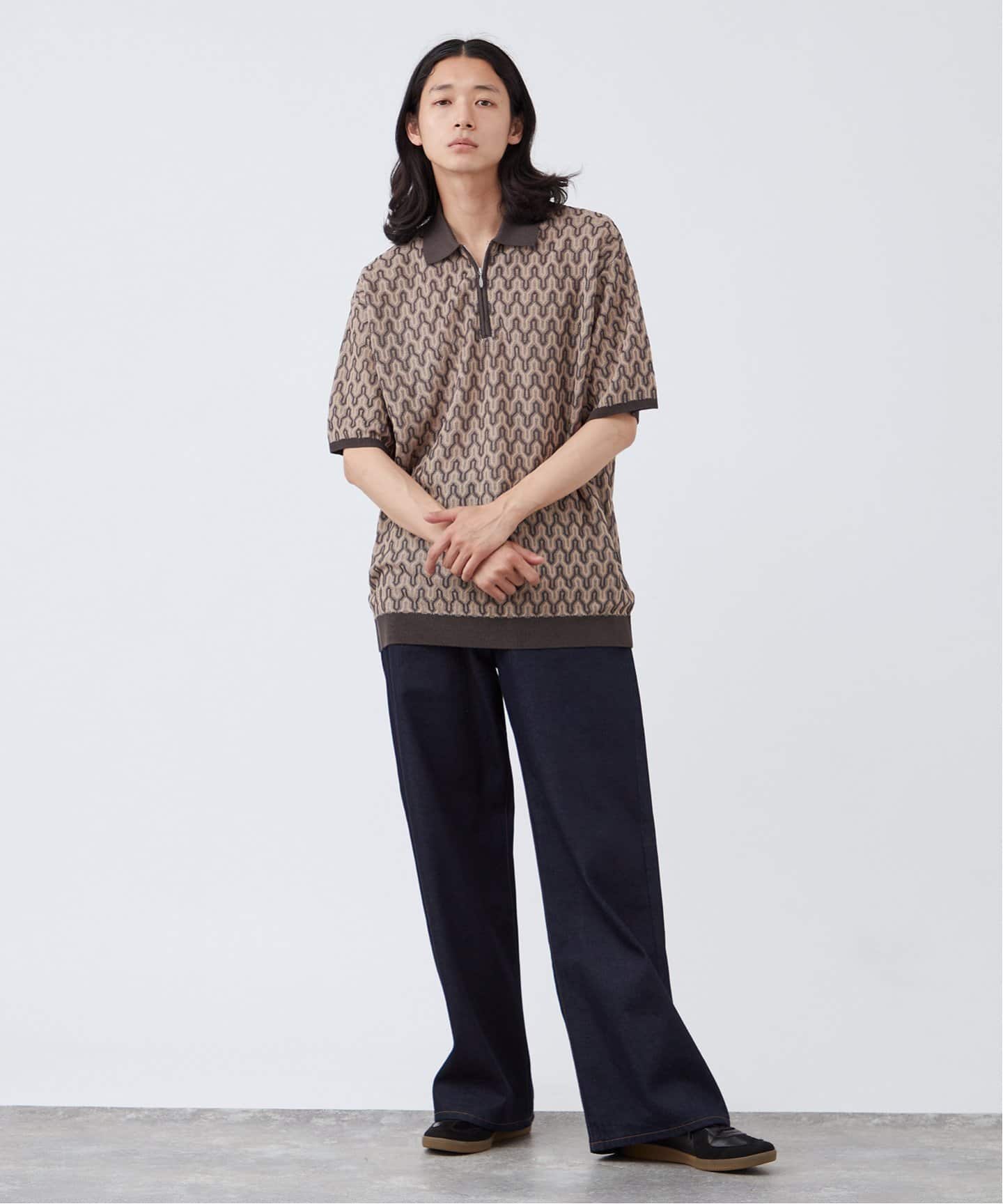 NEW ジオメトリックジップポロシャツ（ポロシャツ）｜B.C STOCK
