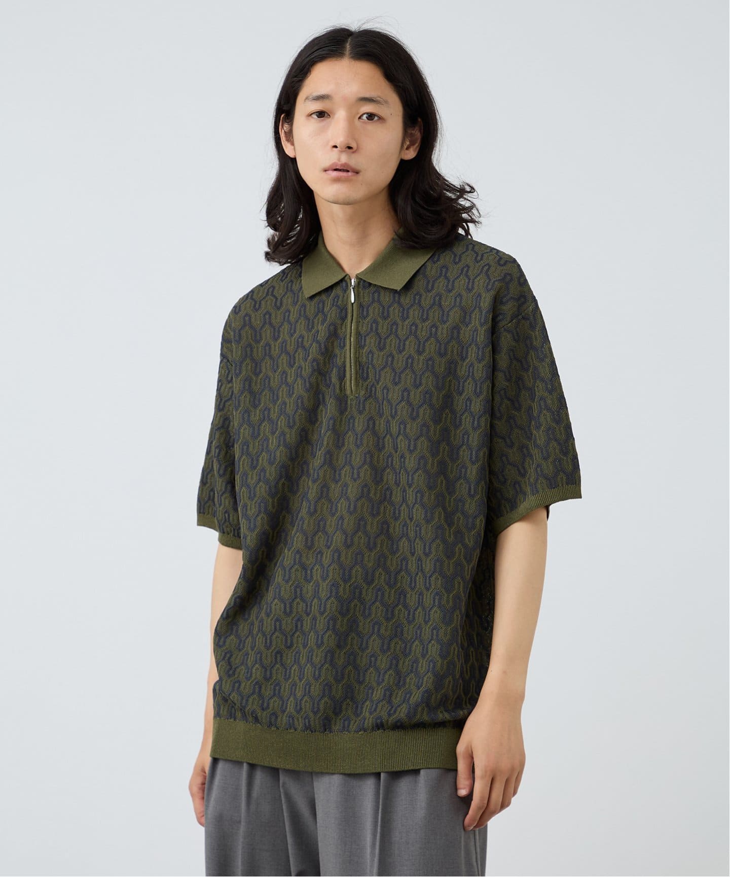 NEW ジオメトリックジップポロシャツ（ポロシャツ）｜B.C STOCK