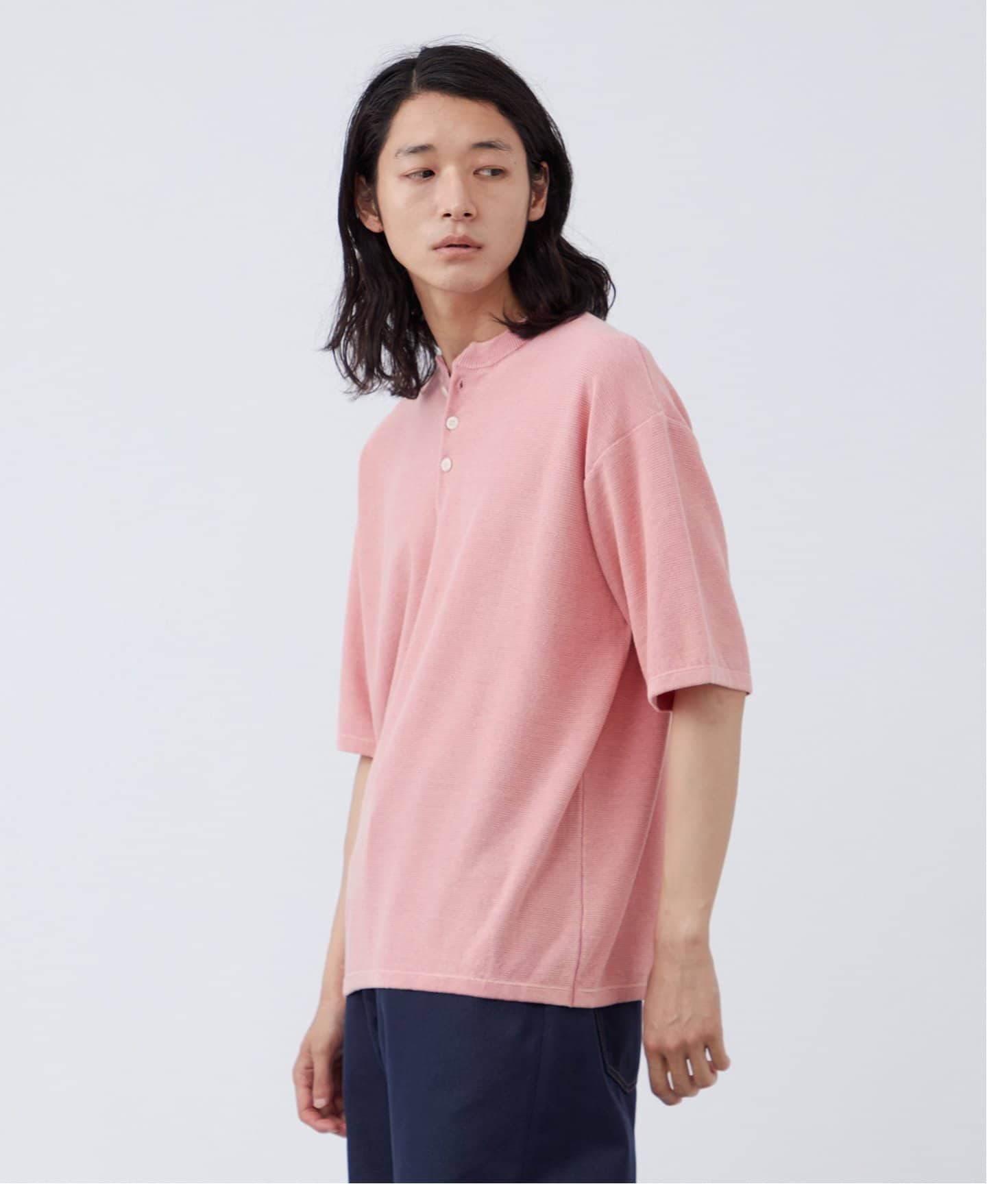 フェード加工 ヘンリーネック 半袖ニット（ニット／セーター）｜B.C