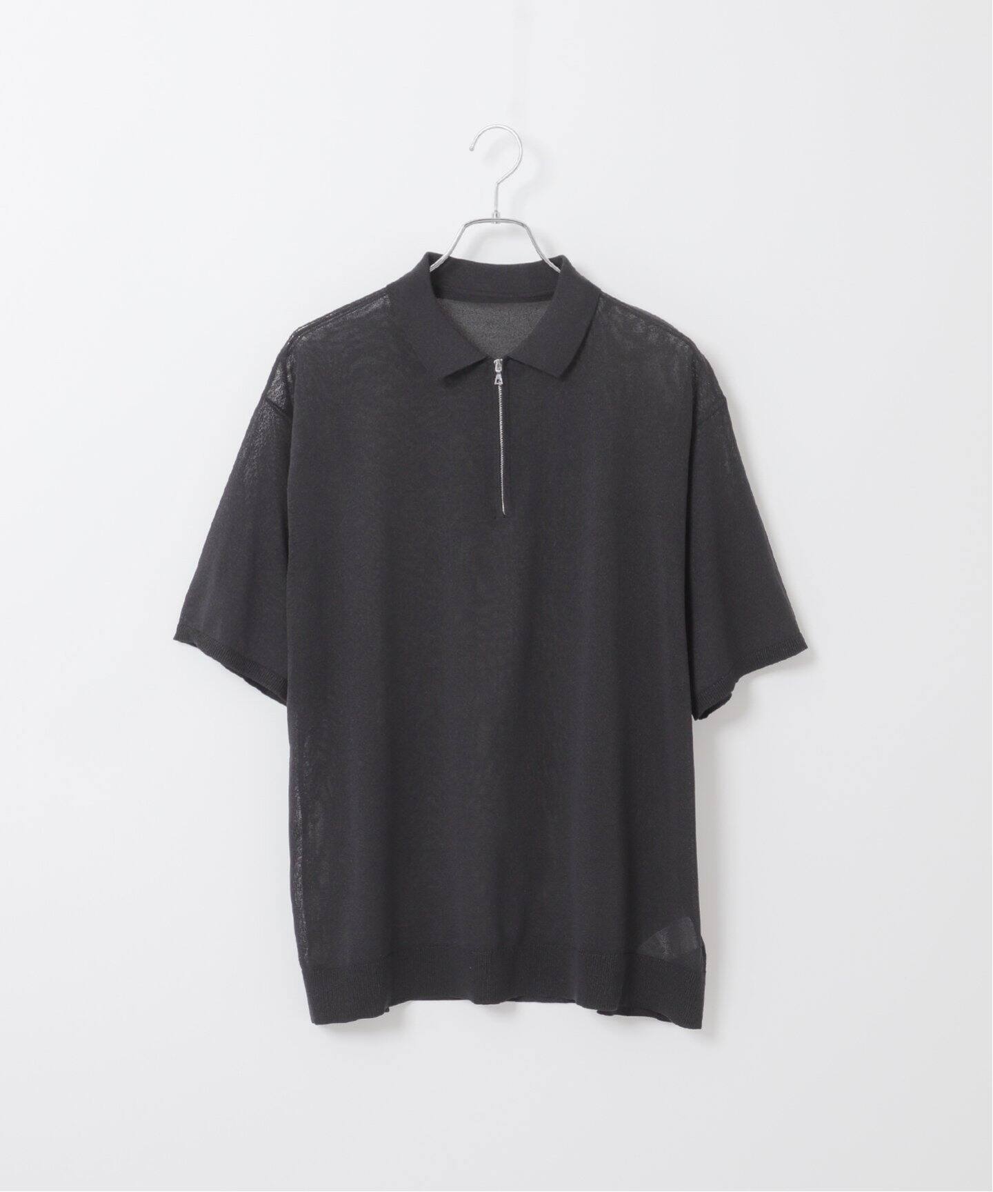 BOYCOM/ボイコム】和紙 ジップ ハーフスリーブポロニット
