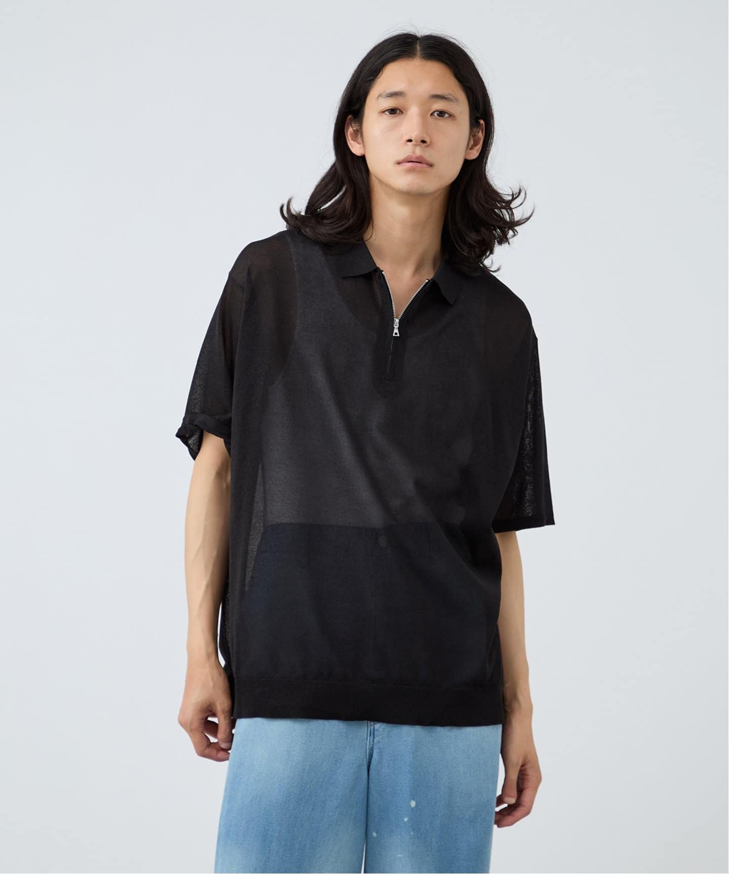 【BOYCOM/ボイコム】和紙 ジップ ハーフスリーブポロニット