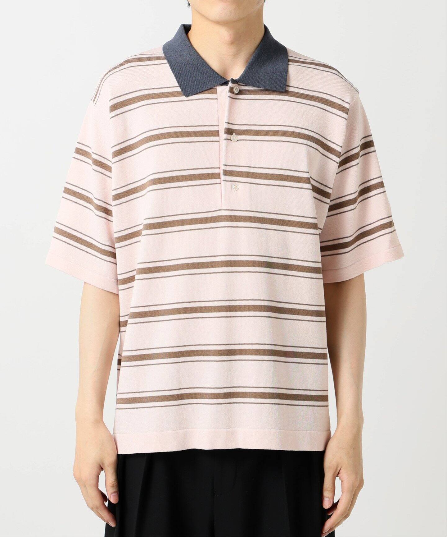 希少✨A.PRESSE 23AW ボーダーニットポロ 2 ベージュブラウン セール】 【CLASSY.12月号掲載】セミウーステッドウール 肩