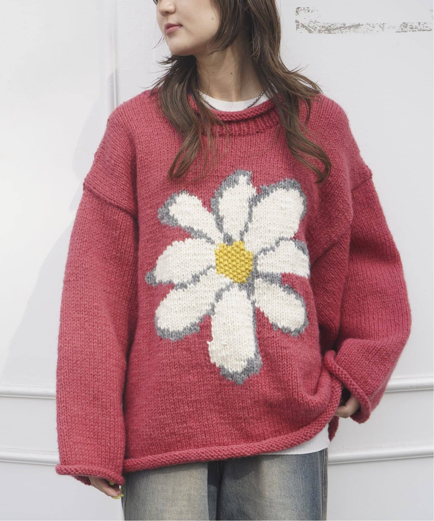 【希少カラー】macmahon knitting mills フラワーニット マクマホンニッティングミルズ 花柄 フラワー ウールニット グリーン