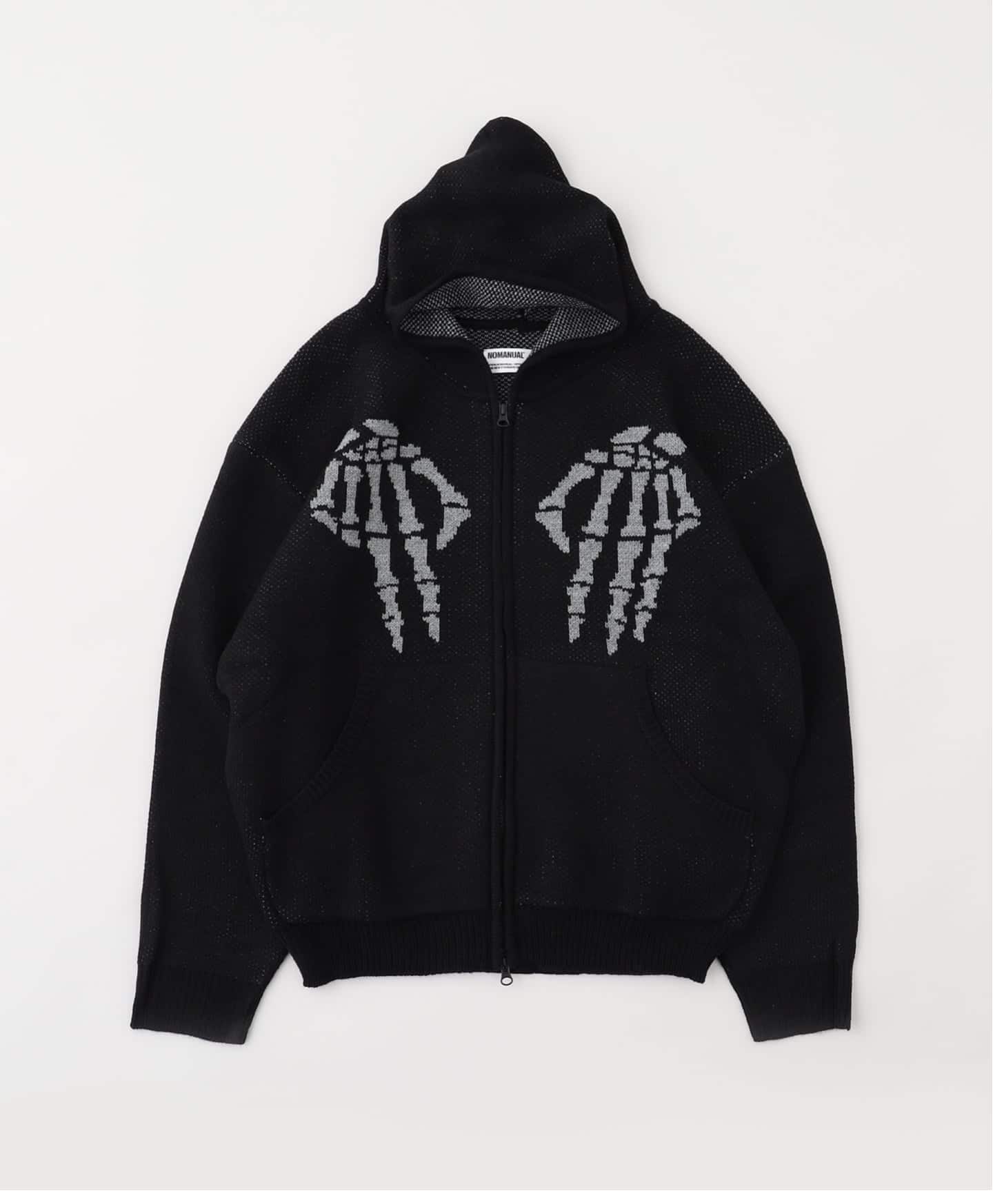 NOMANUAL/ノーマニュアル SKULL HAND COWICHAN HOODED（ニット