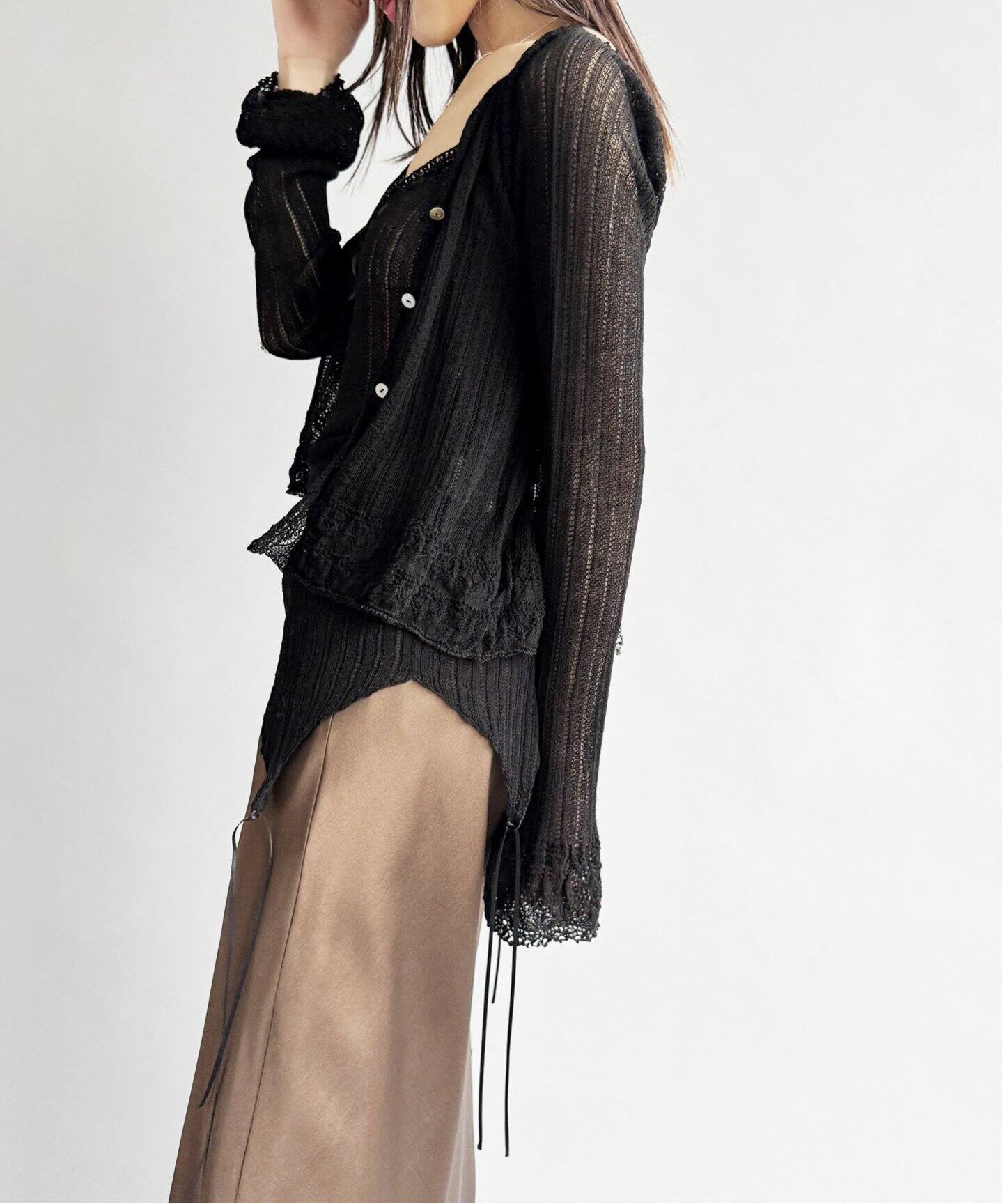 EUCHRONIA/ユークロニア】Wholegarment lace cardigan（ニット  