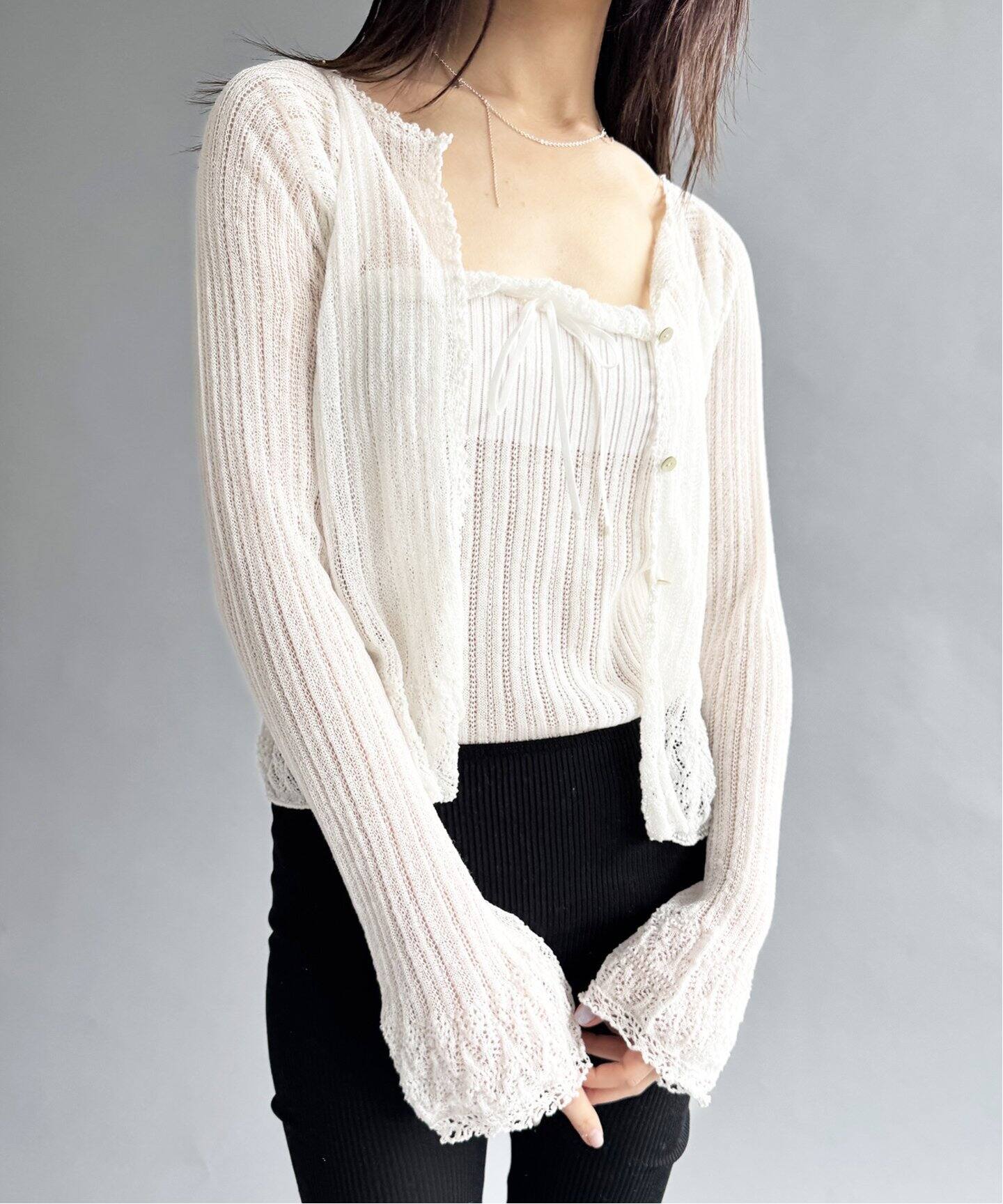 EUCHRONIA/ユークロニア】Wholegarment lace cardigan（ニット  