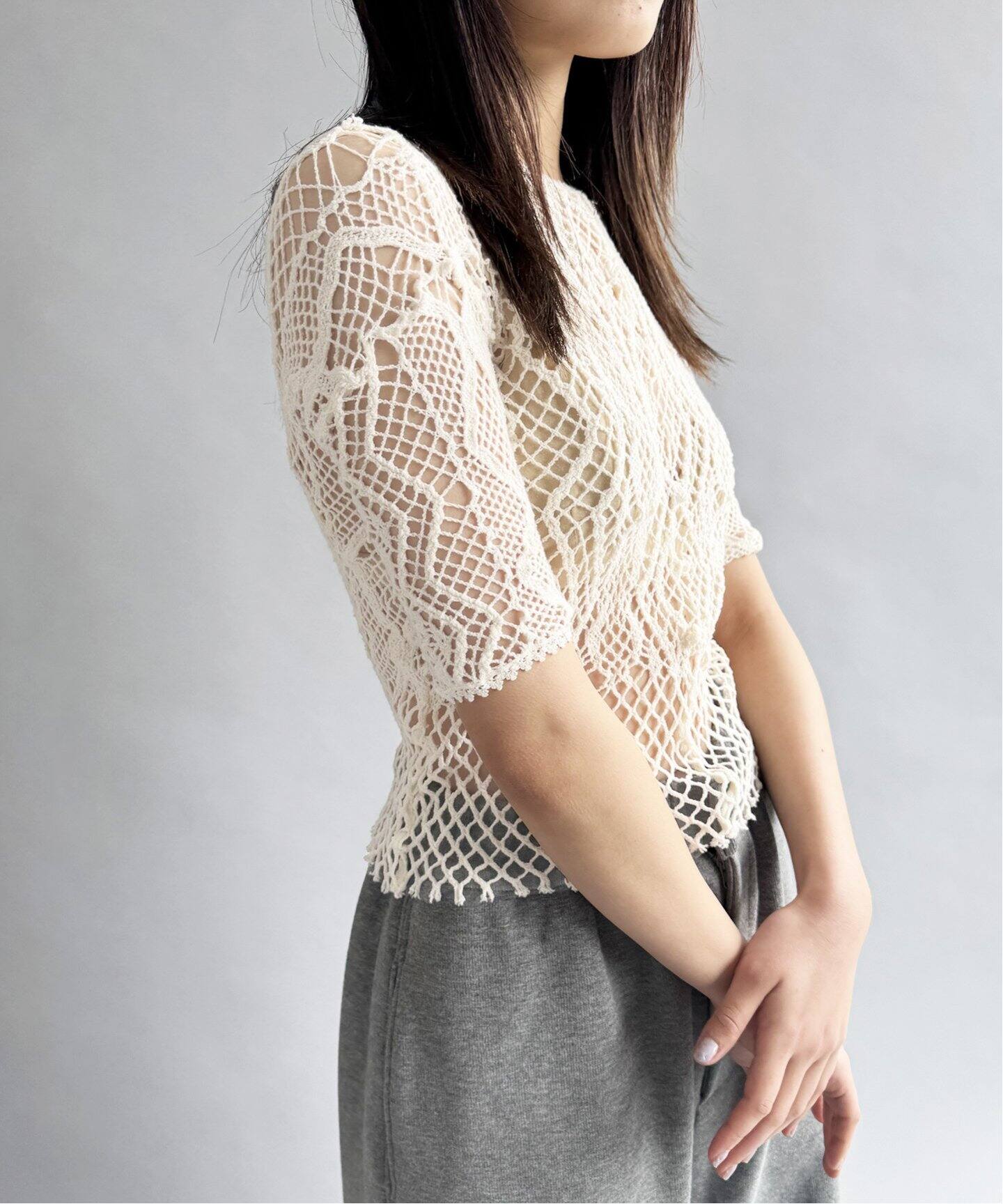 EUCHRONIA/ユークロニア】Lace short sleeve tee（ニット