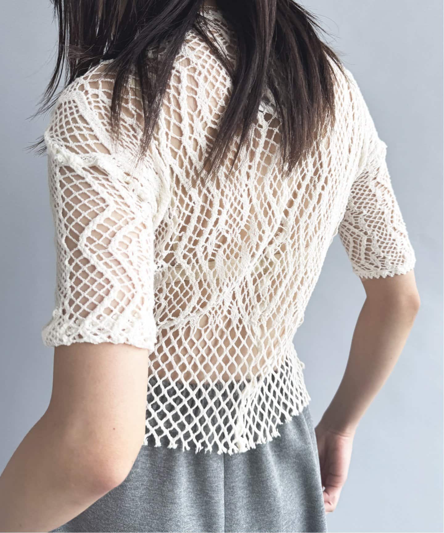 EUCHRONIA ユークロニア レースショートスリーブトップス 【試着のみ】 EUCHRONIA/ユークロニア】Lace short sleeve tee（ニット