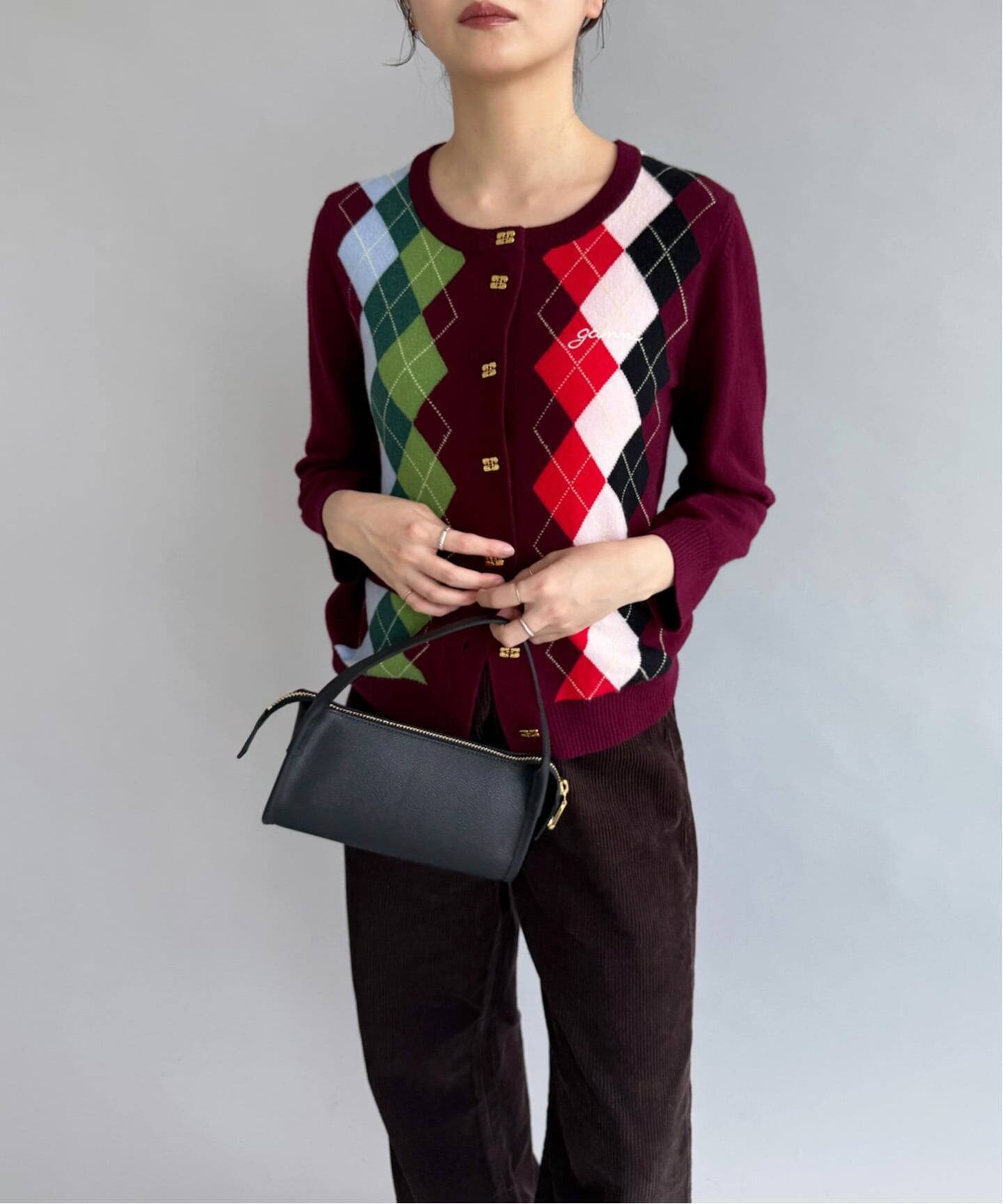 GANNI グレー カーディガン 赤いリボン GANNI（ガニー） カーディガン Cashmere Wool Mix Cardigan / K2533