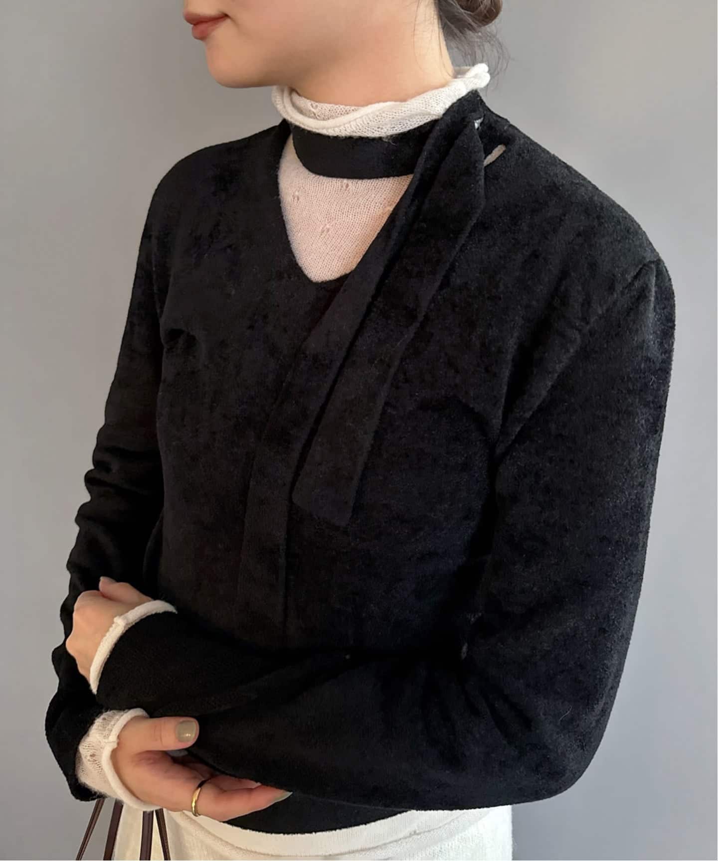 エディットフォールル ニットベロア タートルネックトップ　完売 EMILY ODA/エミリーオダ】Wrapped Scarf Knit Top（ニット／セーター