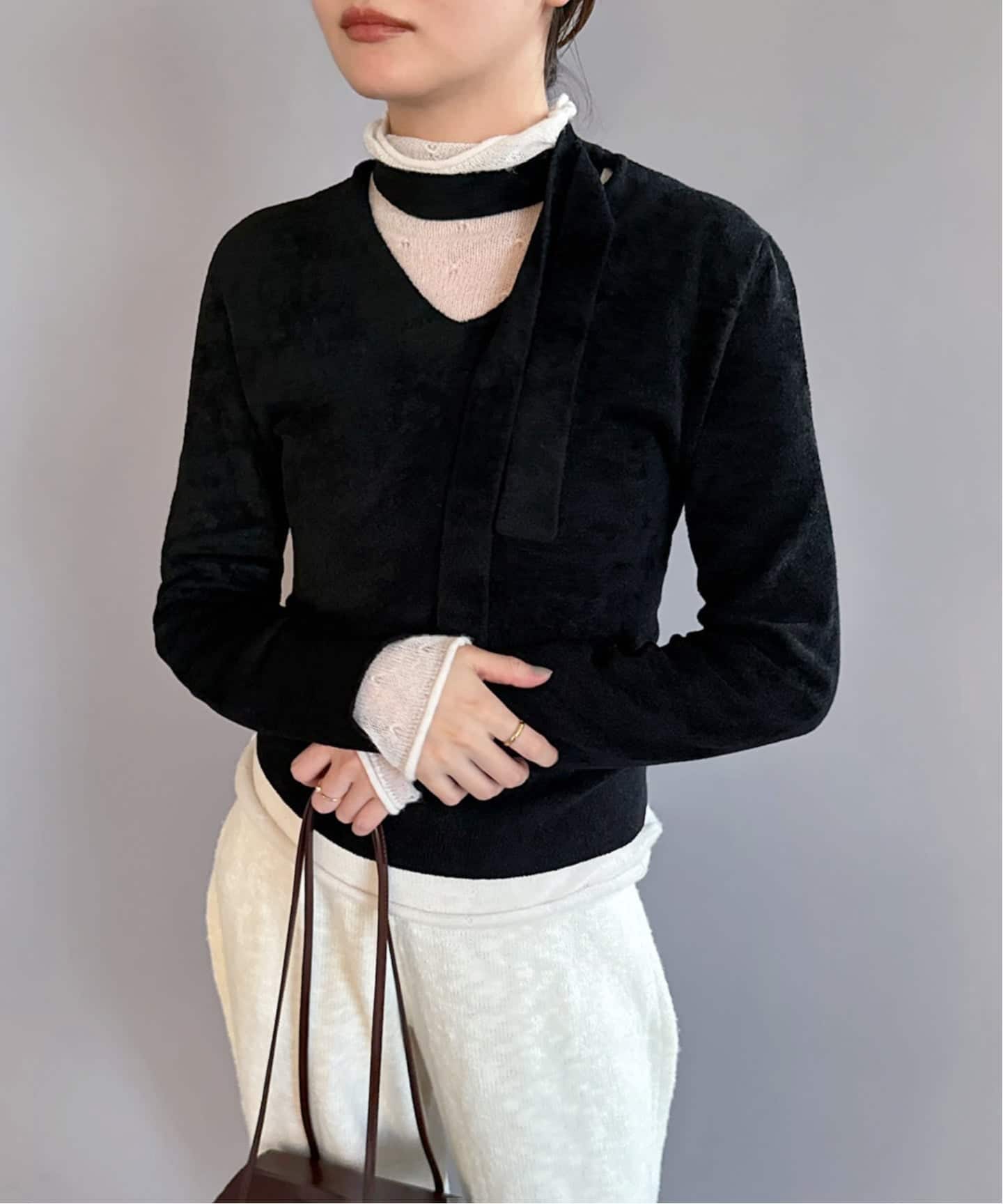 EMILY ODA/エミリーオダ】Wrapped Scarf Knit Top（ニット／セーター