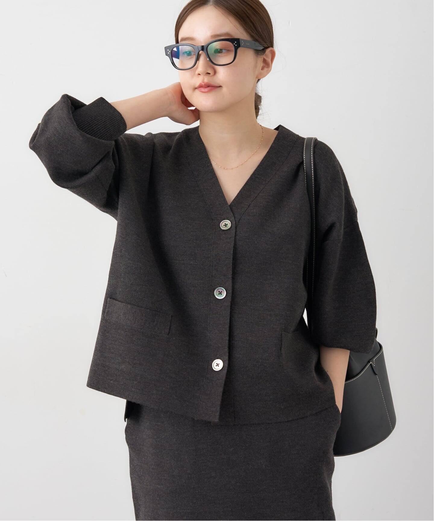 IENA スーパーファインスムースショートカーディガン イエナ ブラック 追加3》スーパーファインスムース ショートカーディガン