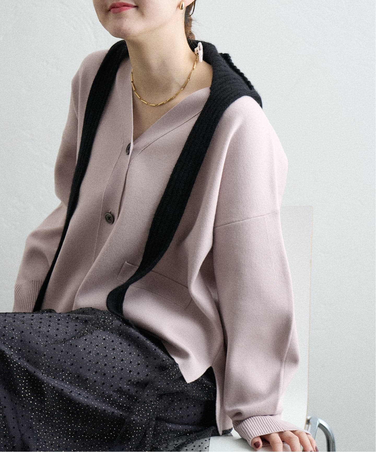 未使用級 IENA スーパーファインスムースショートカーディガン Vネック