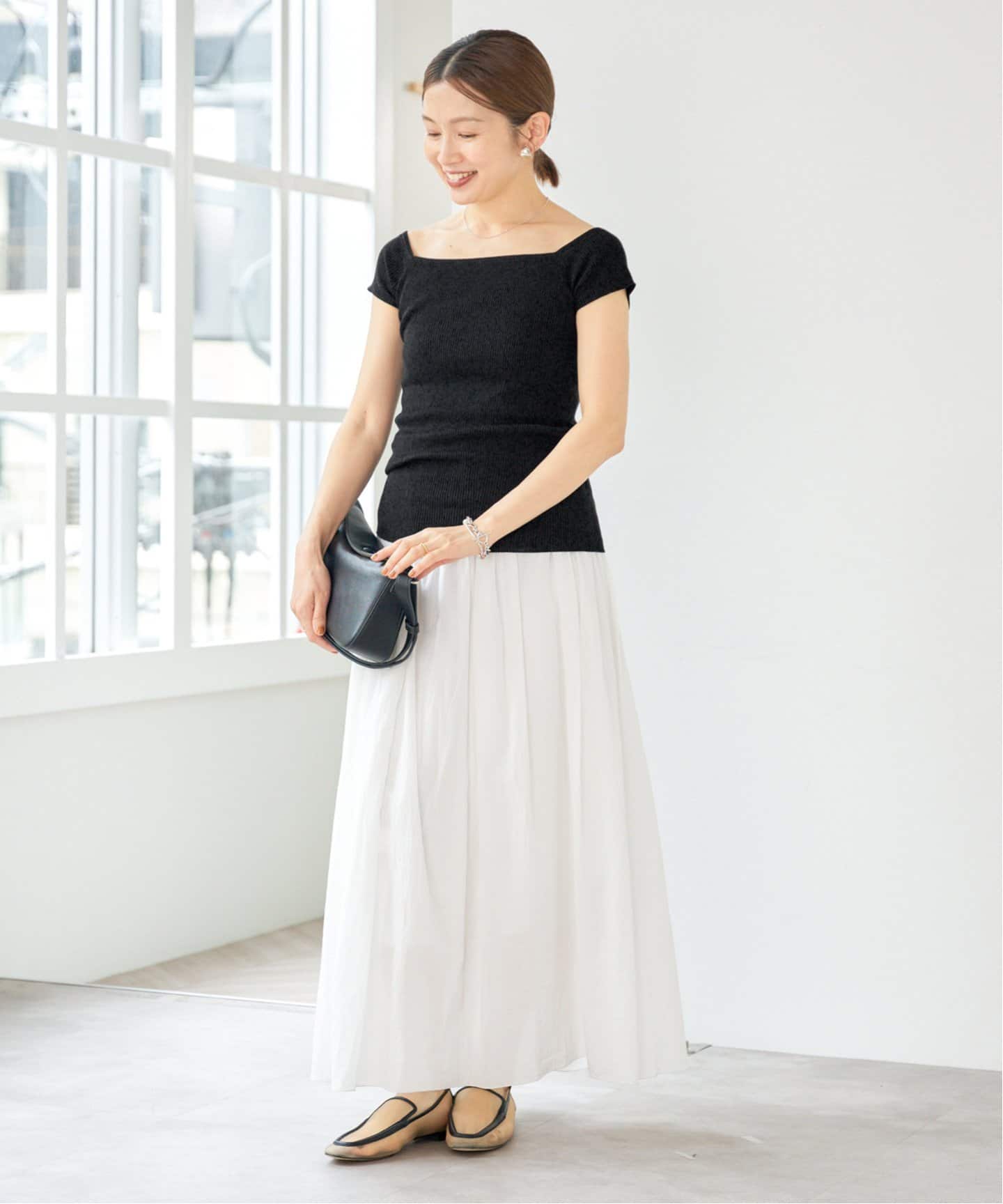 シルクコットンドロップショルダープルオーバー（ニット