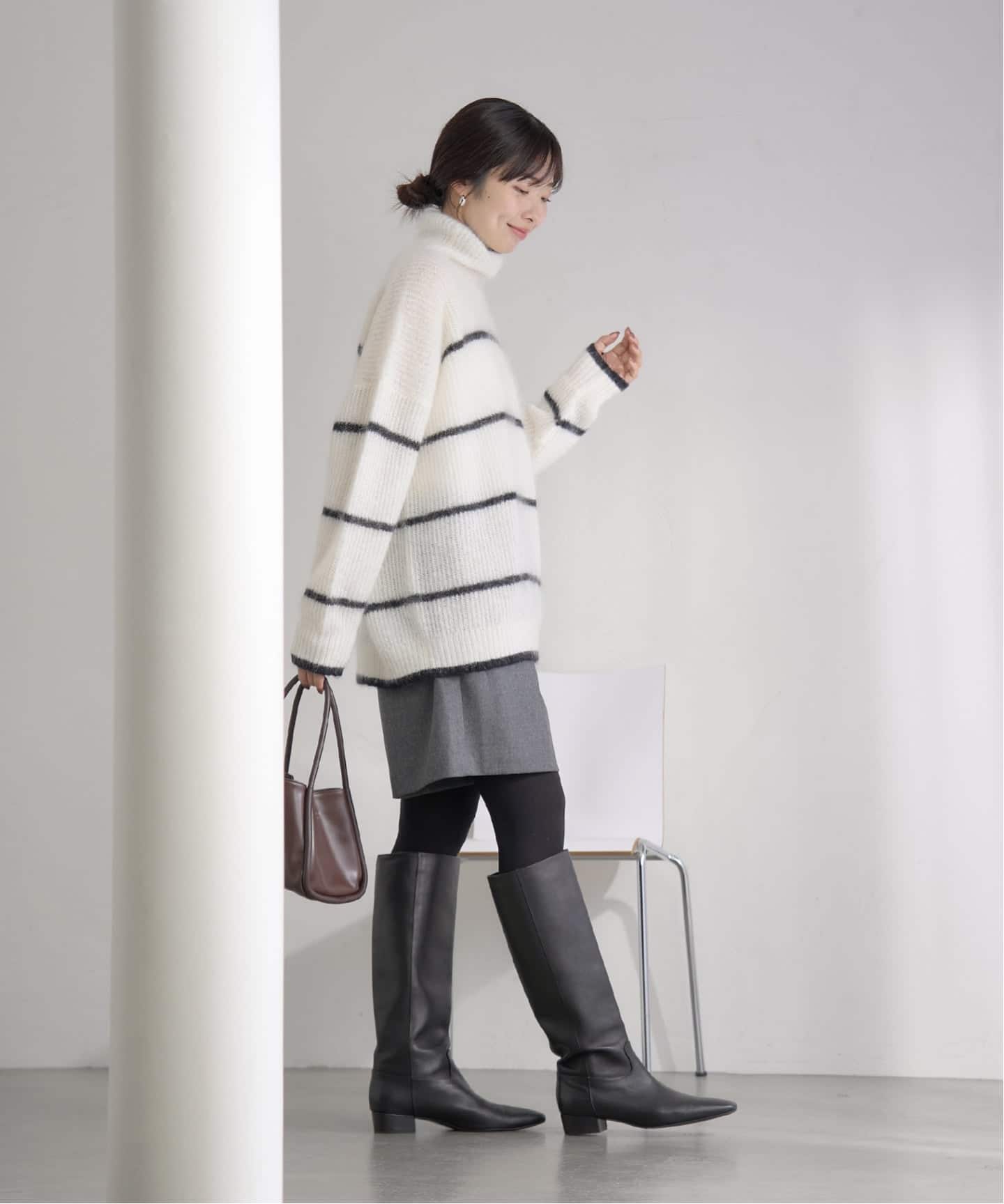 モヘヤミックスボーダーハイネックプルオーバー（ニット／セーター